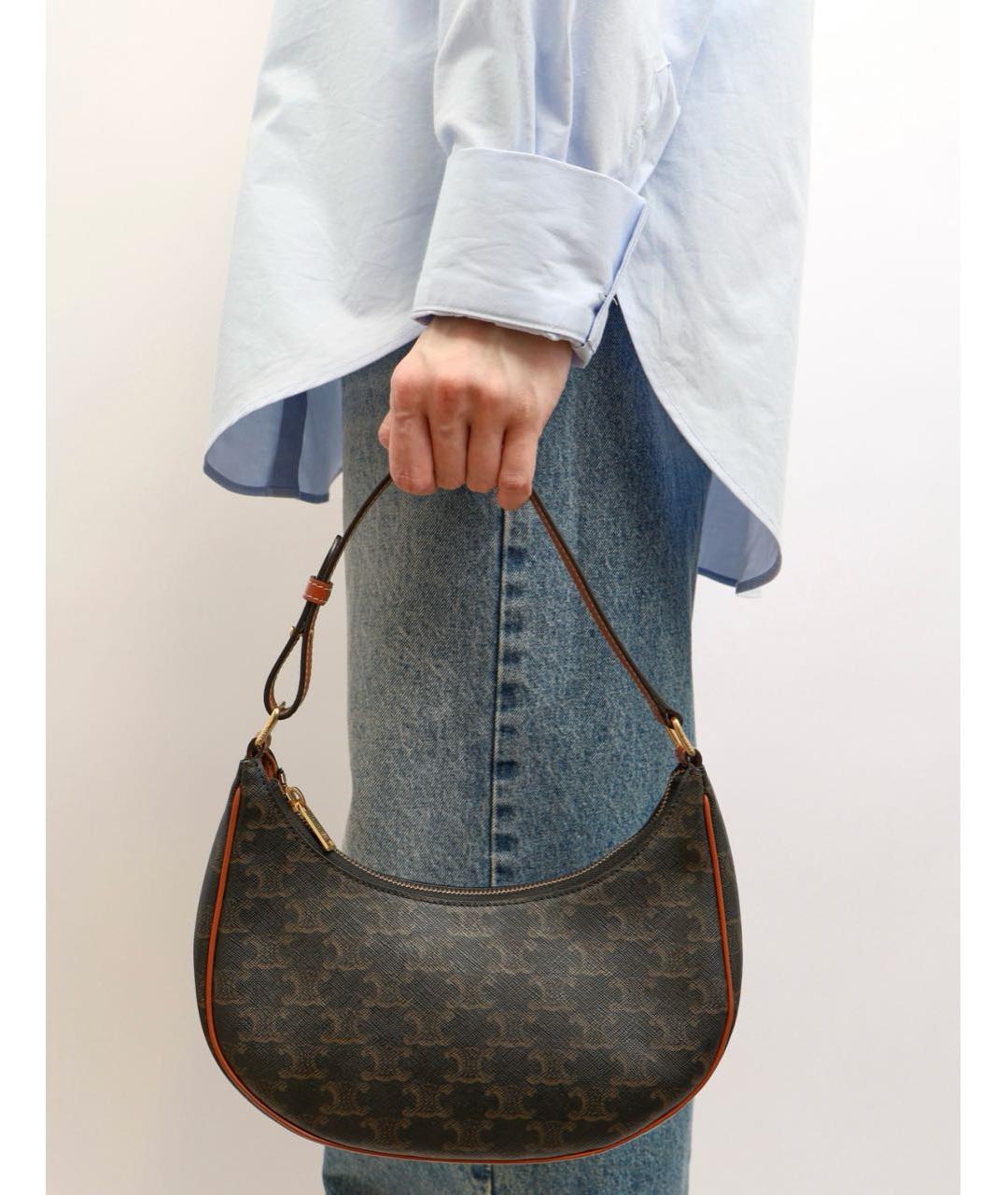 CELINE Коричневая кожаная сумка с короткими ручками, фото 2