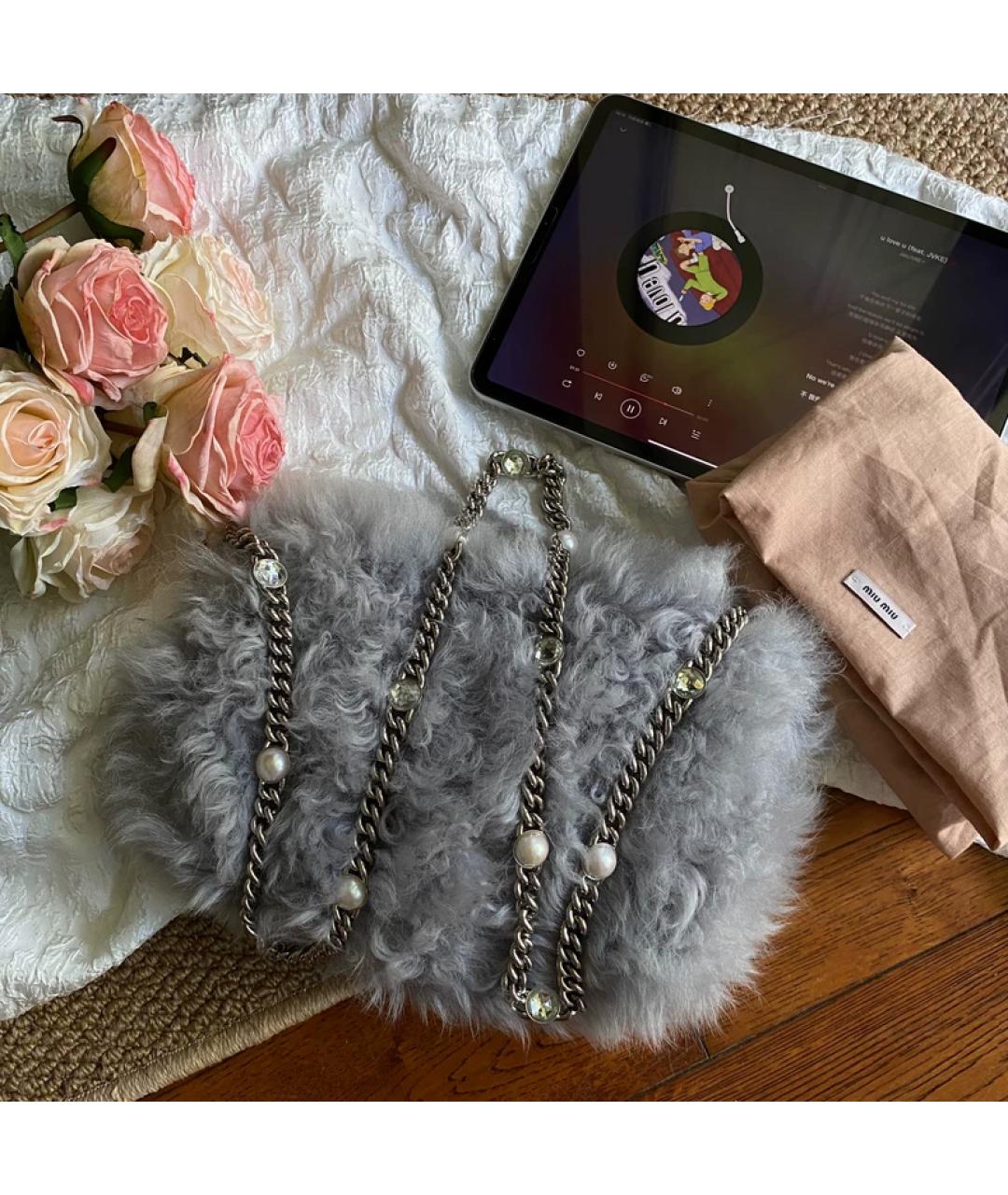 MIU MIU Серая меховая сумка через плечо, фото 7