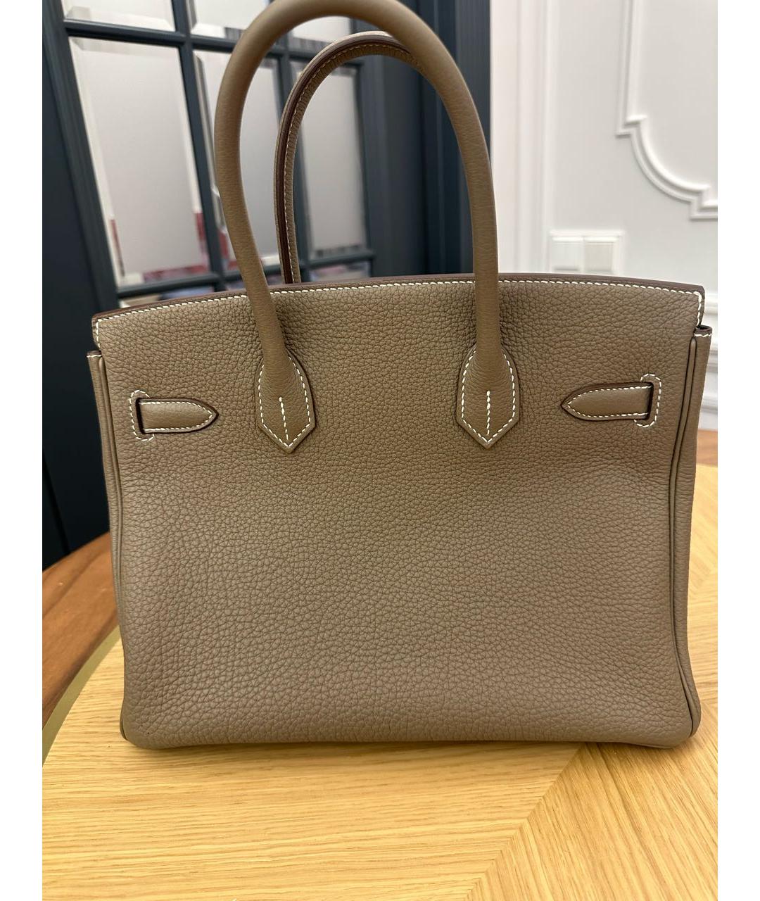 HERMES Серая кожаная сумка с короткими ручками, фото 2