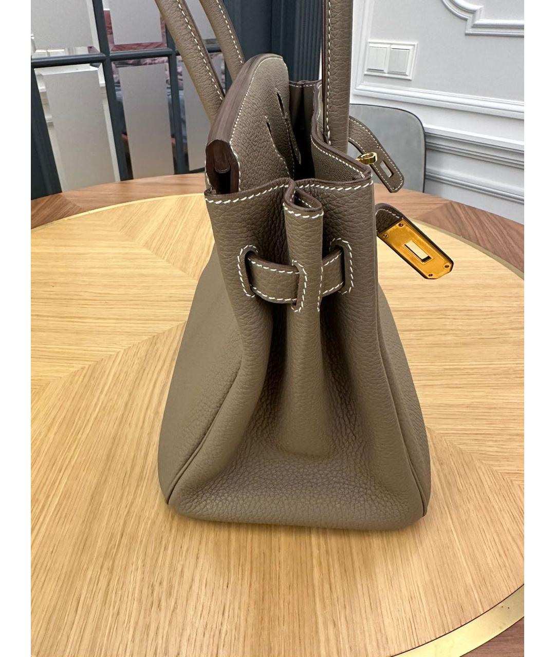 HERMES Серая кожаная сумка с короткими ручками, фото 4