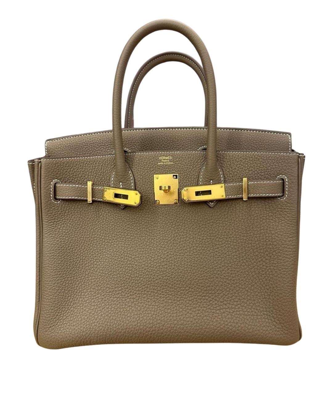 HERMES Серая кожаная сумка с короткими ручками, фото 1