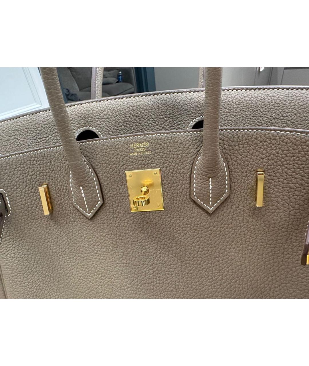 HERMES Серая кожаная сумка с короткими ручками, фото 3