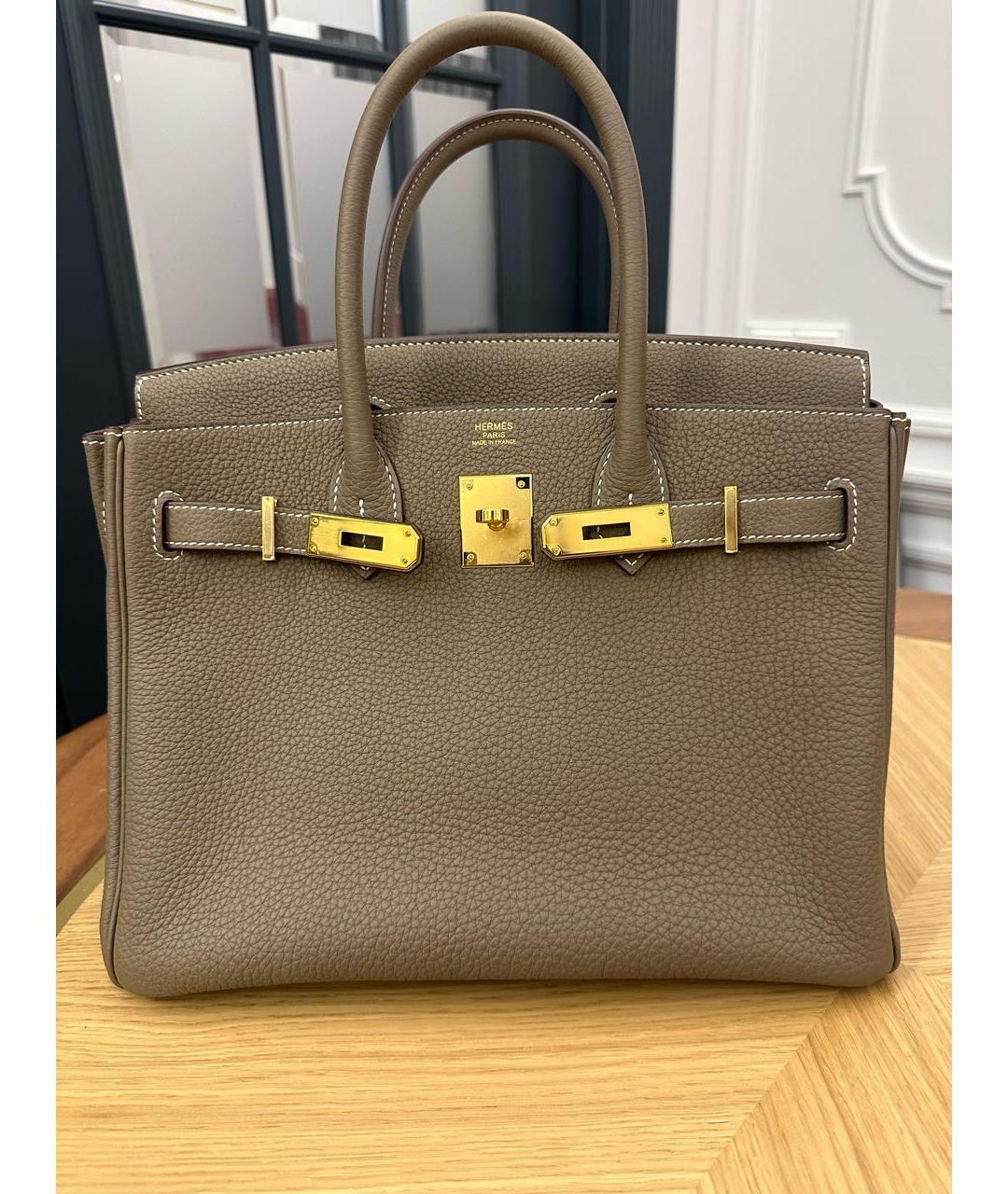 HERMES Серая кожаная сумка с короткими ручками, фото 5