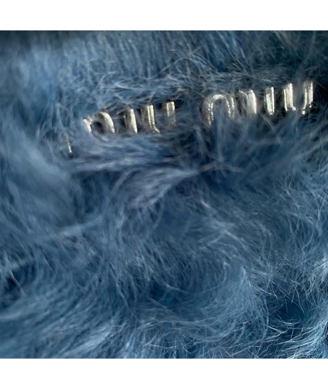 MIU MIU Синяя меховая сумка с короткими ручками, фото 5