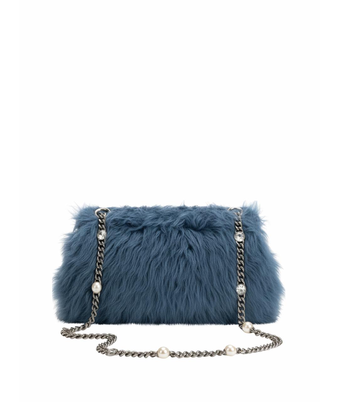 MIU MIU Синяя меховая сумка с короткими ручками, фото 8