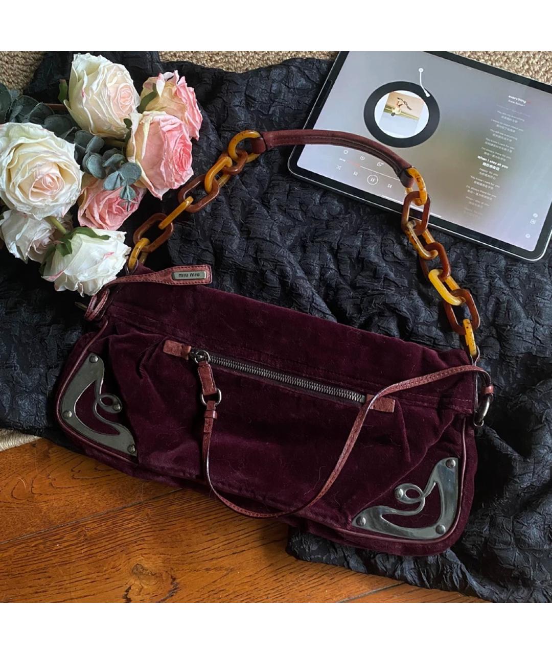 MIU MIU Бордовая бархатная сумка с короткими ручками, фото 8