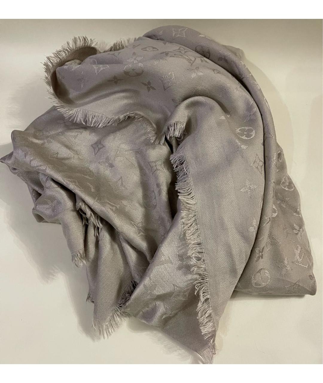 LOUIS VUITTON Серый шерстяной шарф, фото 4