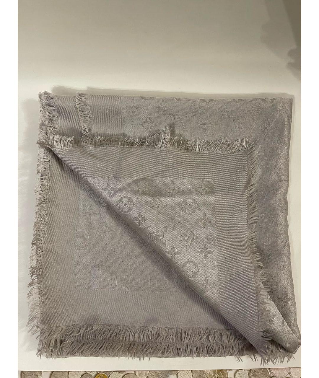 LOUIS VUITTON Серый шерстяной шарф, фото 7