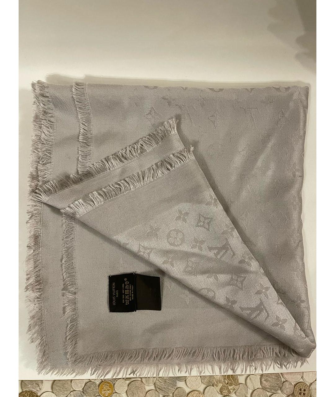 LOUIS VUITTON Серый шерстяной шарф, фото 3