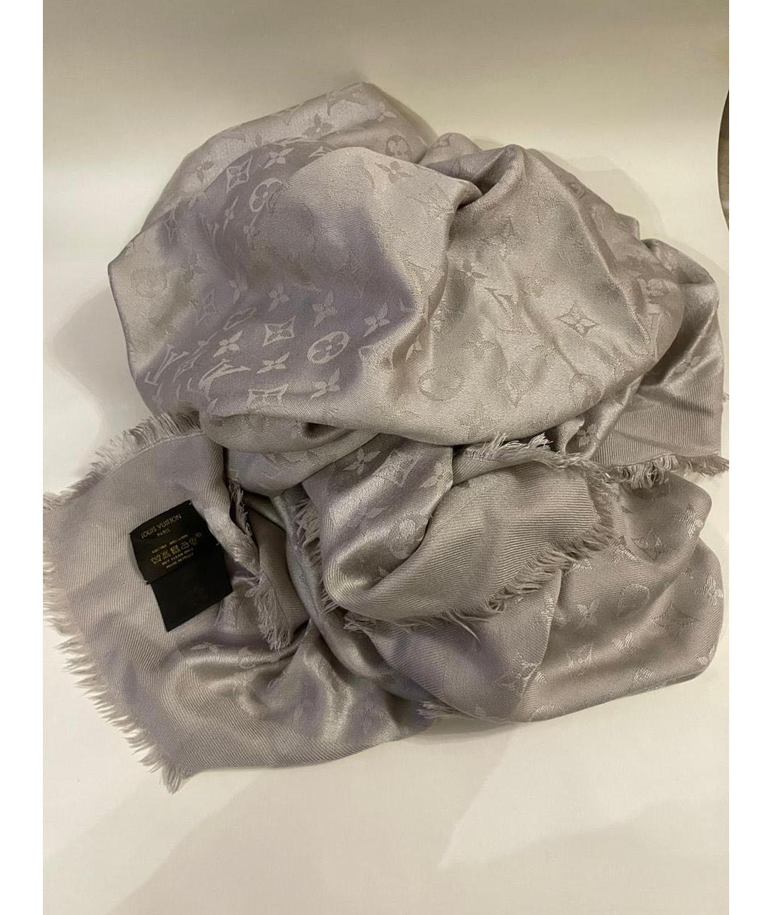 LOUIS VUITTON Серый шерстяной шарф, фото 2