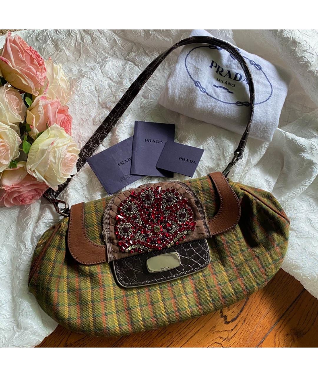 PRADA Зеленая шерстяная сумка с короткими ручками, фото 7