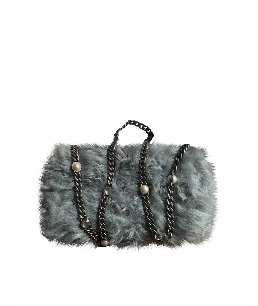 MIU MIU Серая меховая сумка с короткими ручками, фото 1