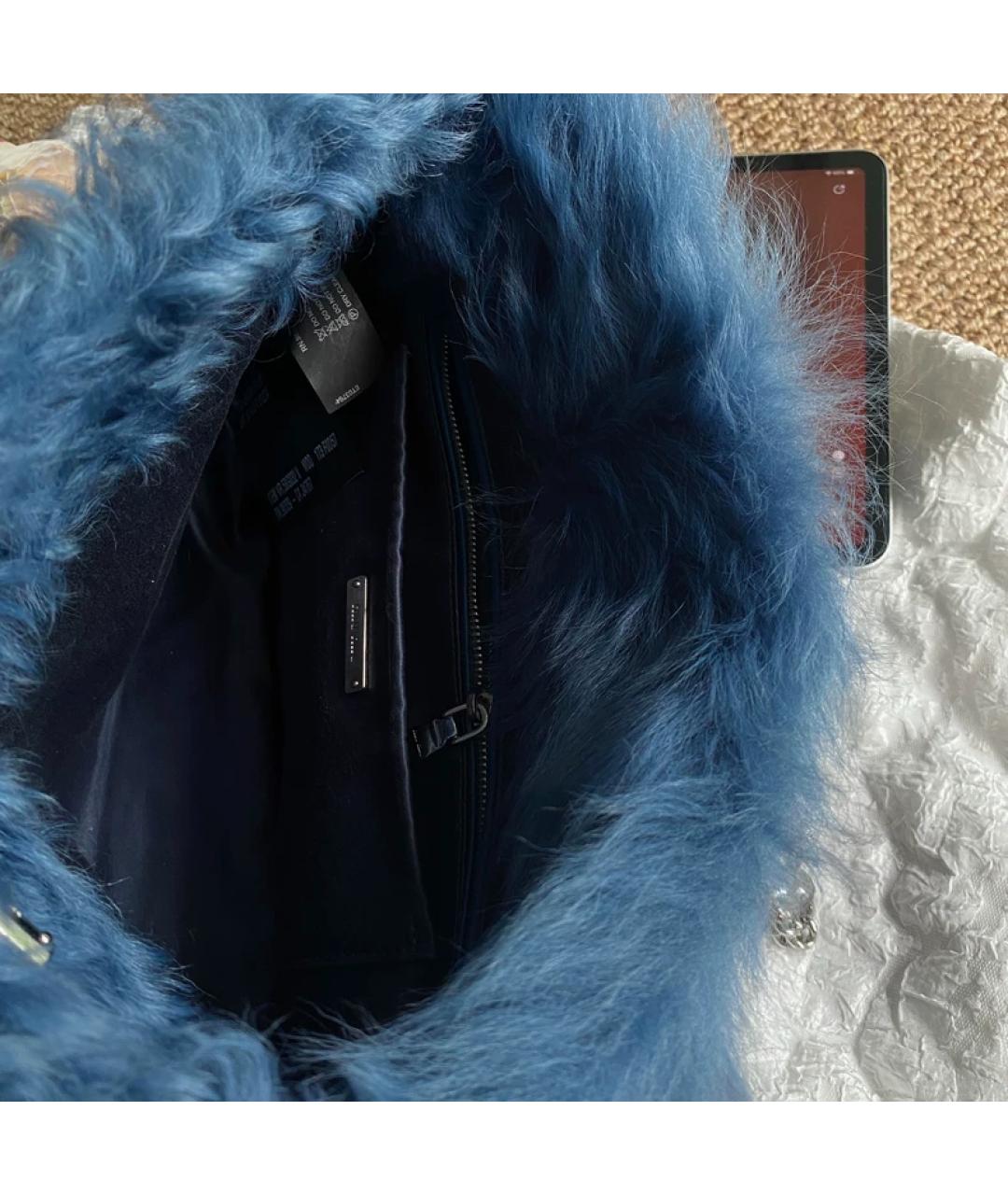 MIU MIU Синяя меховая сумка с короткими ручками, фото 4