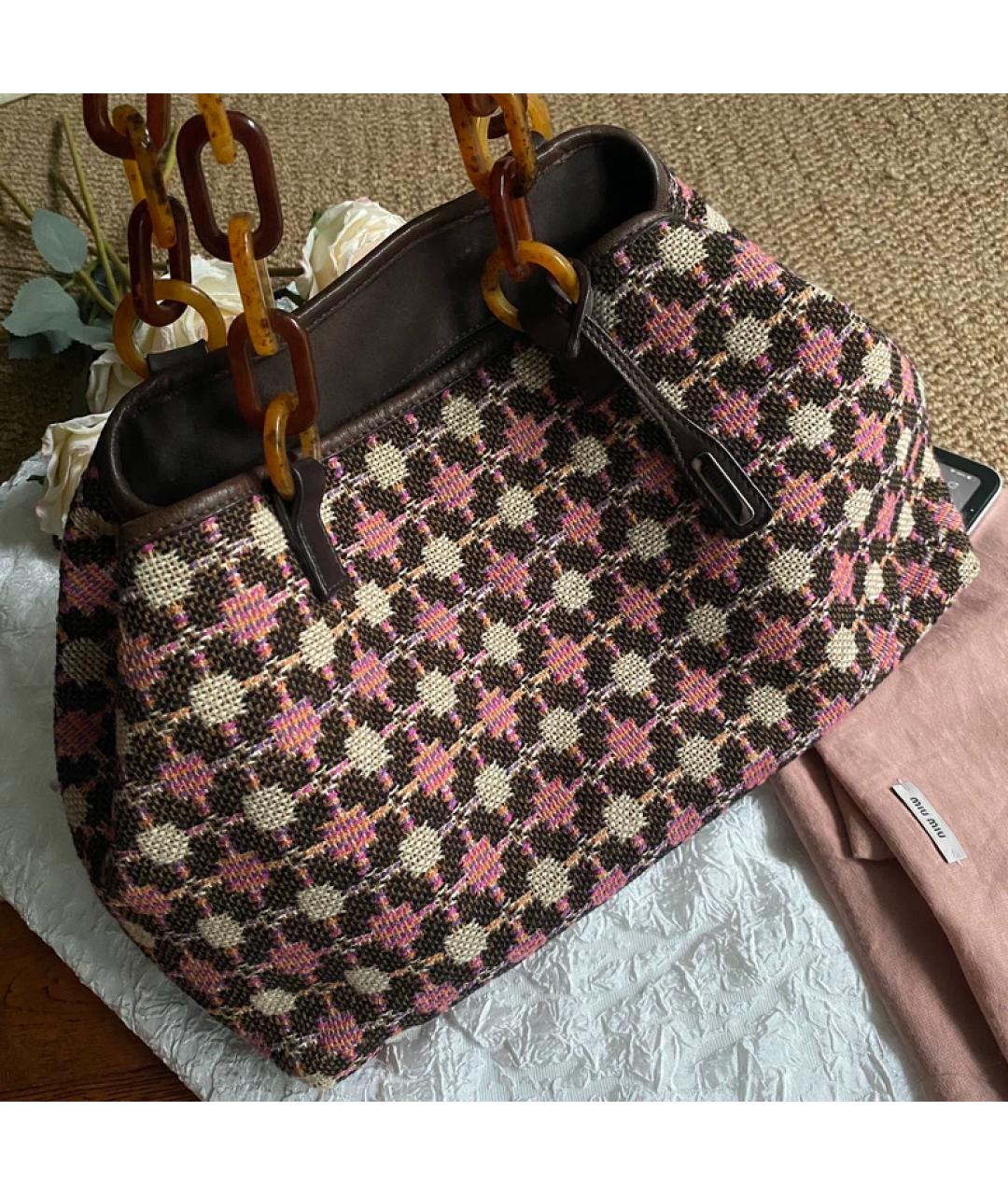 MIU MIU Коричневая тканевая сумка тоут, фото 2