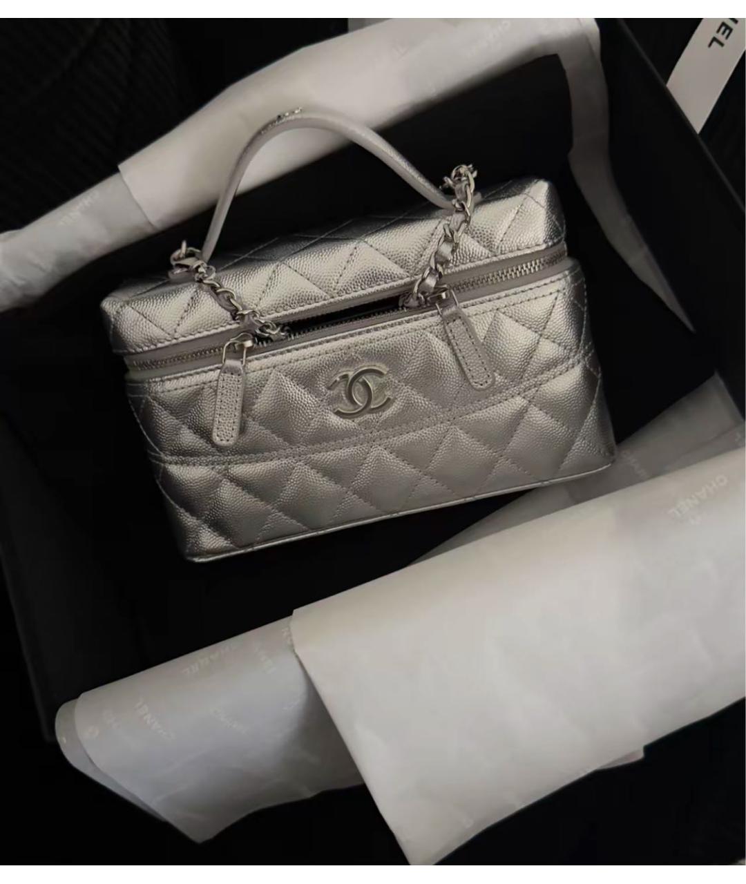 CHANEL Серебряная кожаная сумка через плечо, фото 5