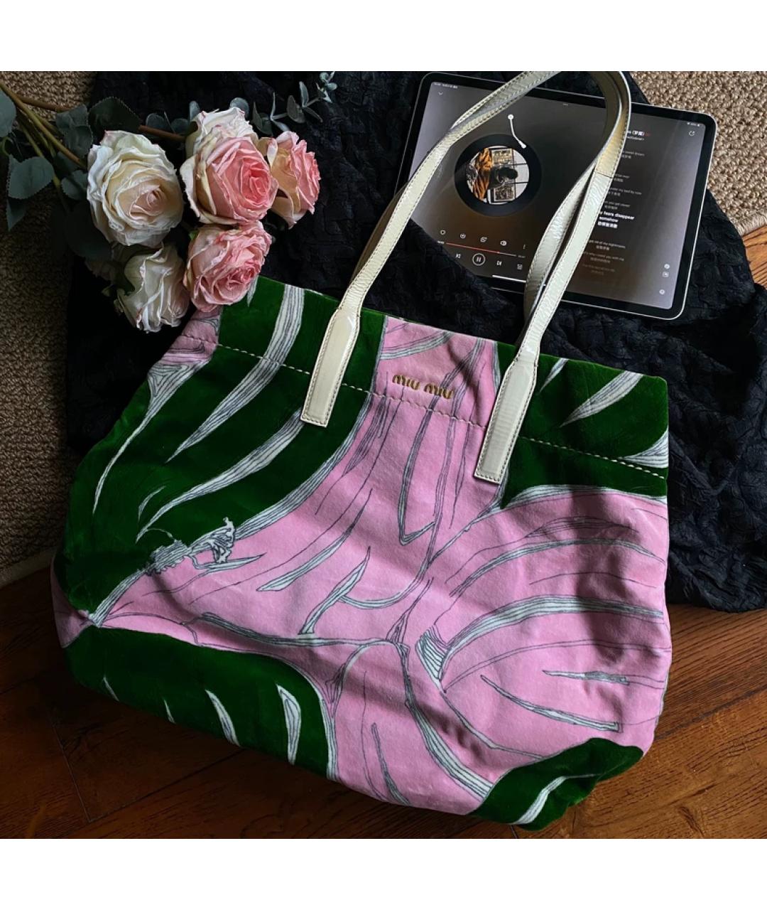 MIU MIU Розовая бархатная сумка тоут, фото 7