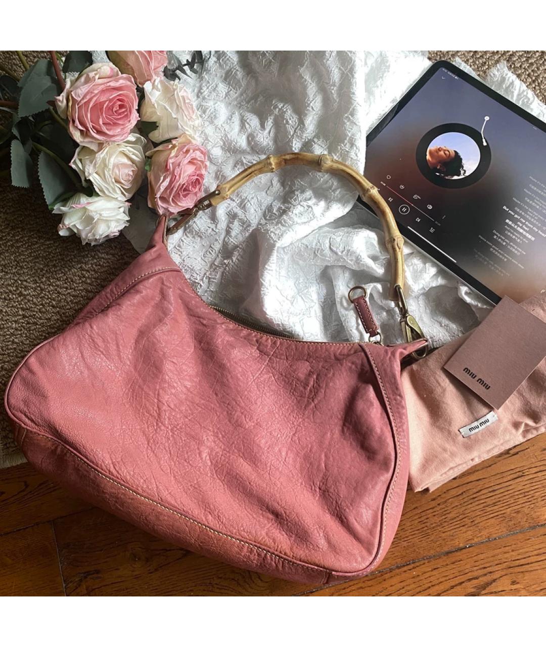 MIU MIU Розовая кожаная сумка с короткими ручками, фото 8
