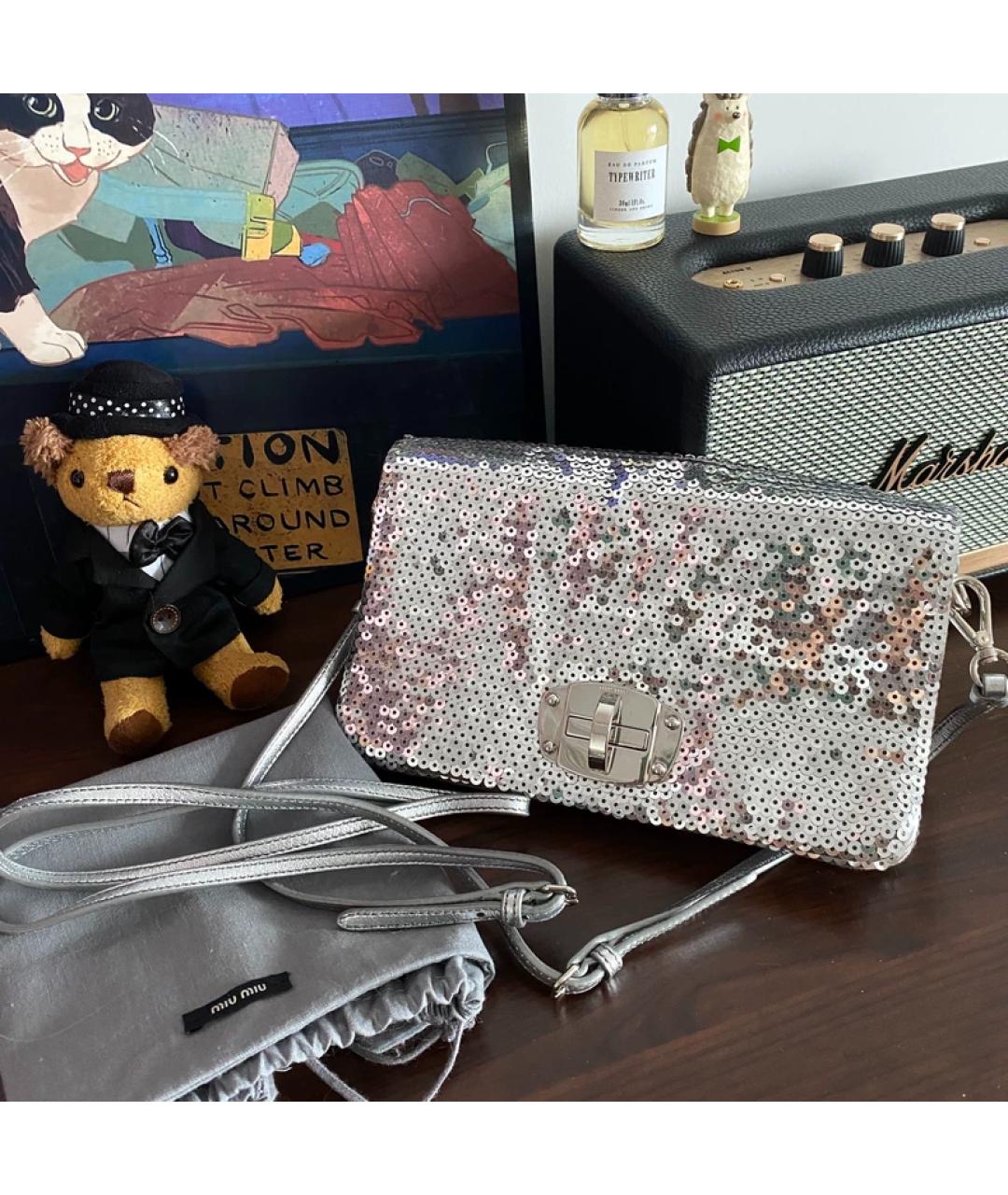 MIU MIU Серебряная кожаная сумка с короткими ручками, фото 8
