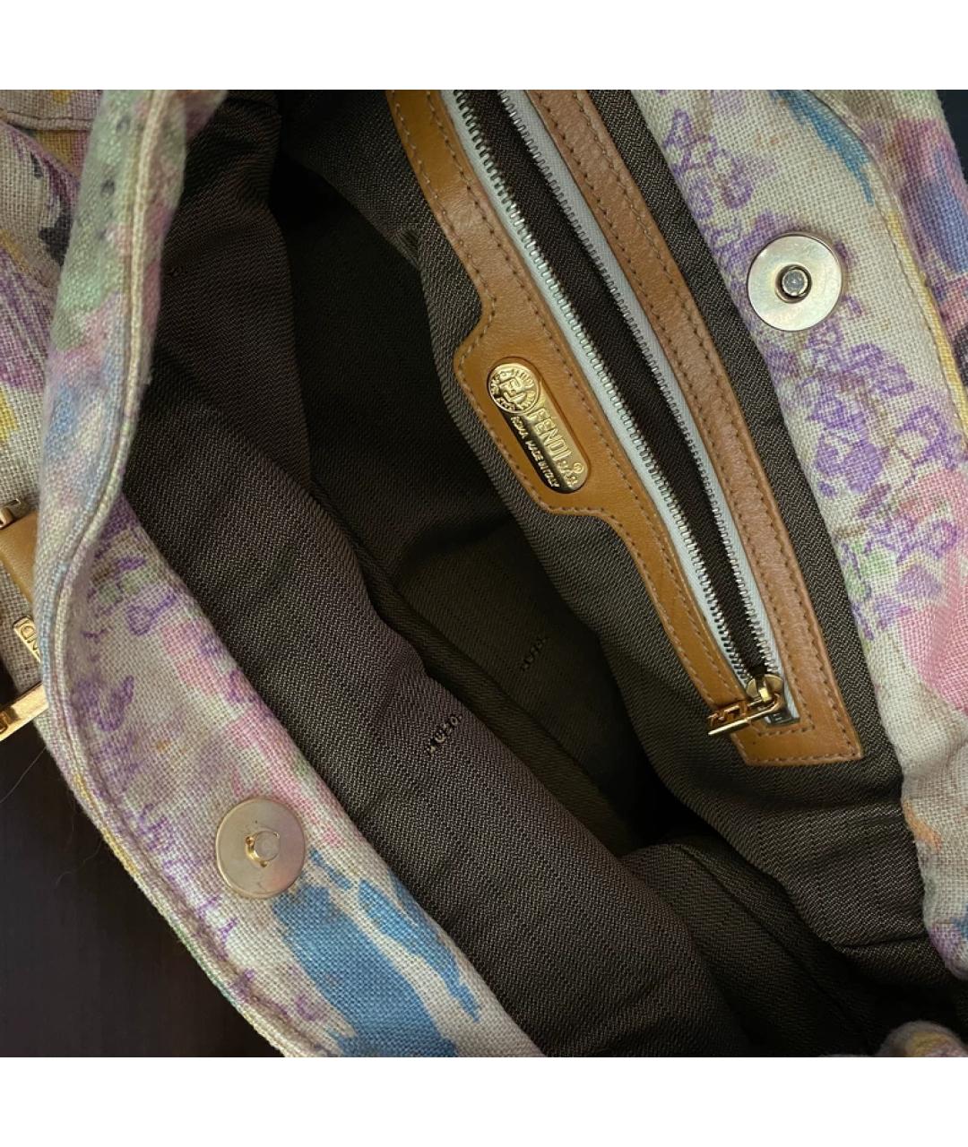 FENDI Мульти льняная сумка с короткими ручками, фото 4