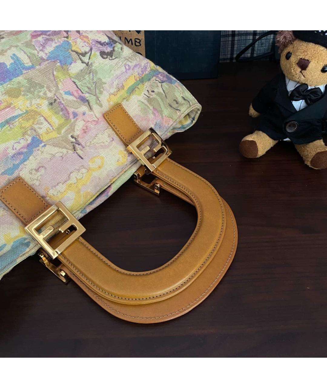 FENDI Мульти льняная сумка с короткими ручками, фото 3