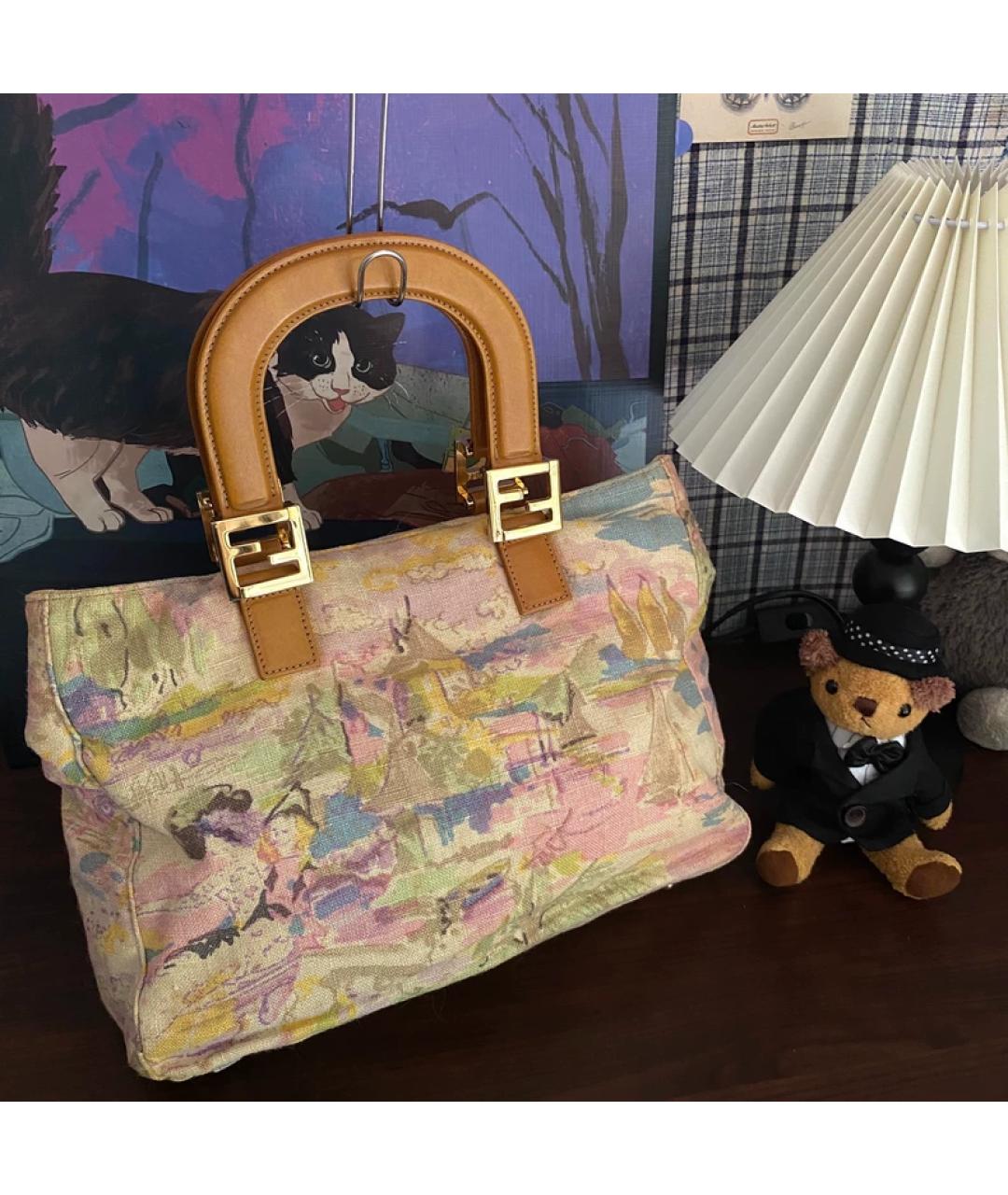 FENDI Мульти льняная сумка с короткими ручками, фото 7