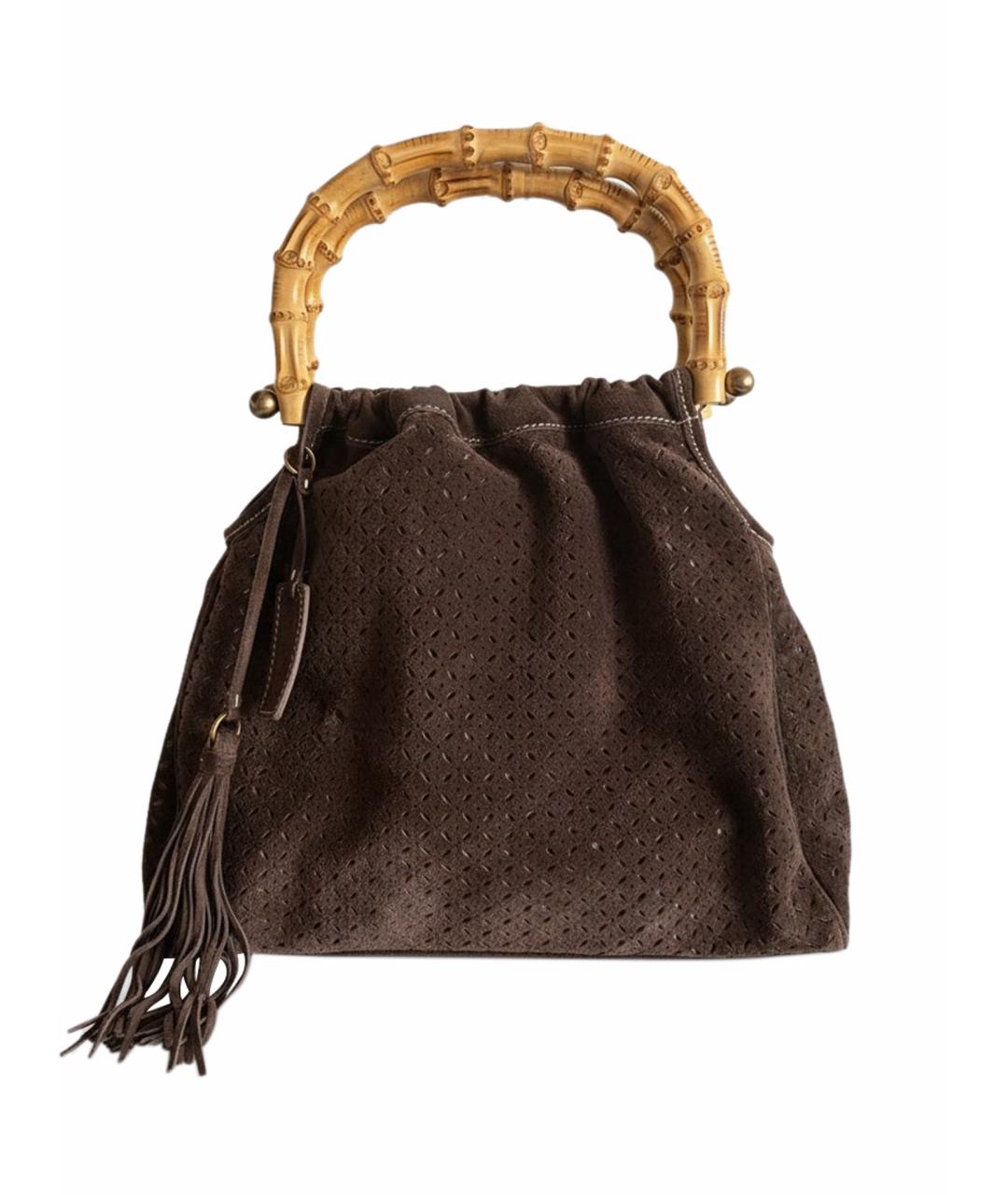 MIU MIU Коричневая замшевая сумка с короткими ручками, фото 1