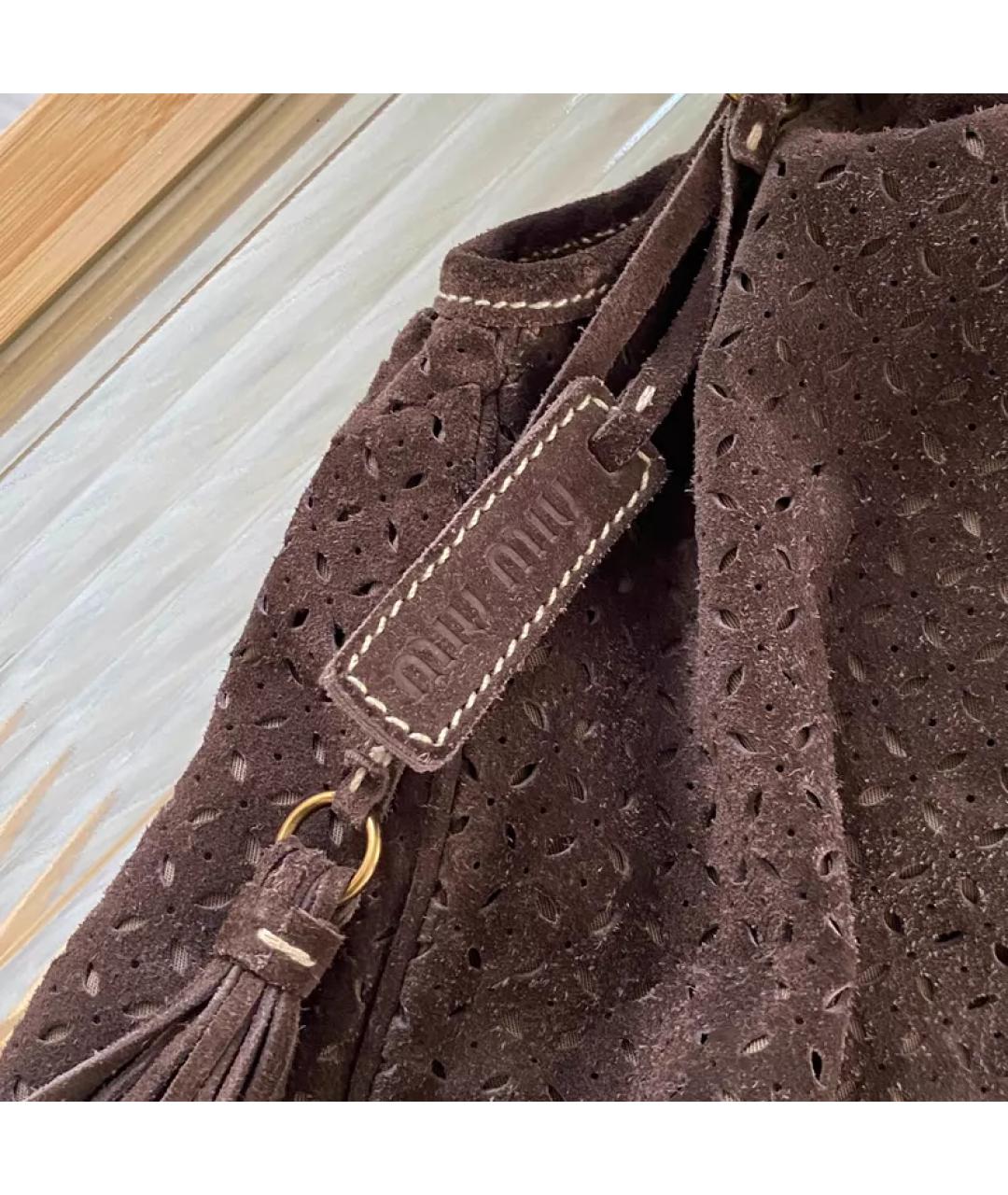 MIU MIU Коричневая замшевая сумка с короткими ручками, фото 3