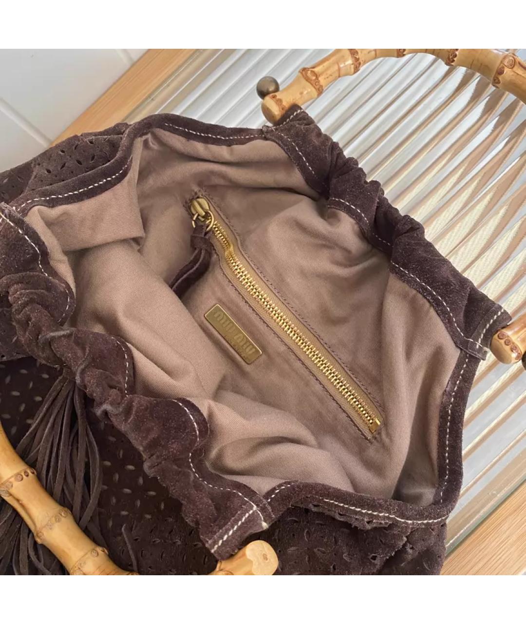 MIU MIU Коричневая замшевая сумка с короткими ручками, фото 5