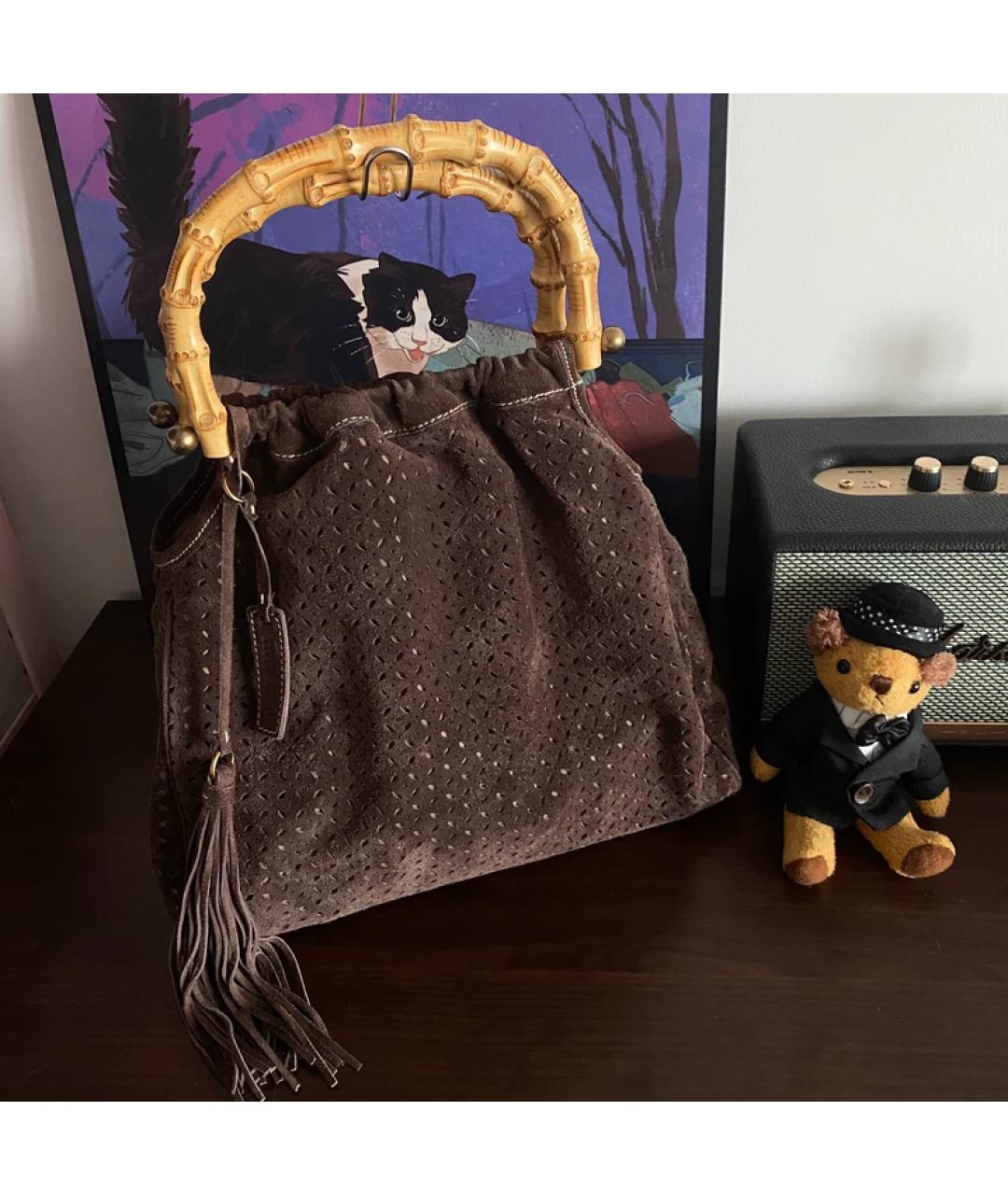 MIU MIU Коричневая замшевая сумка с короткими ручками, фото 8