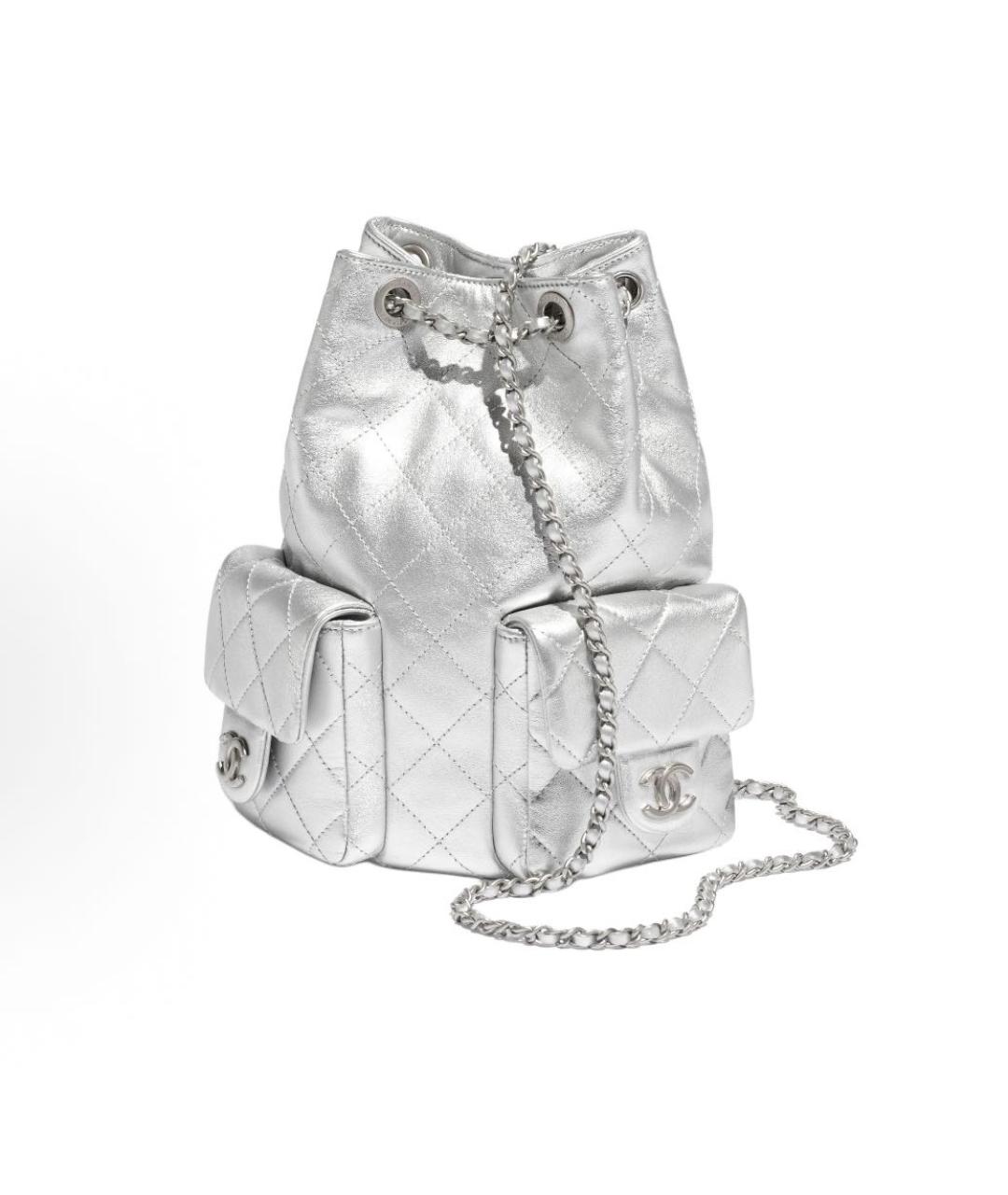 CHANEL Серебрянный кожаный рюкзак, фото 2