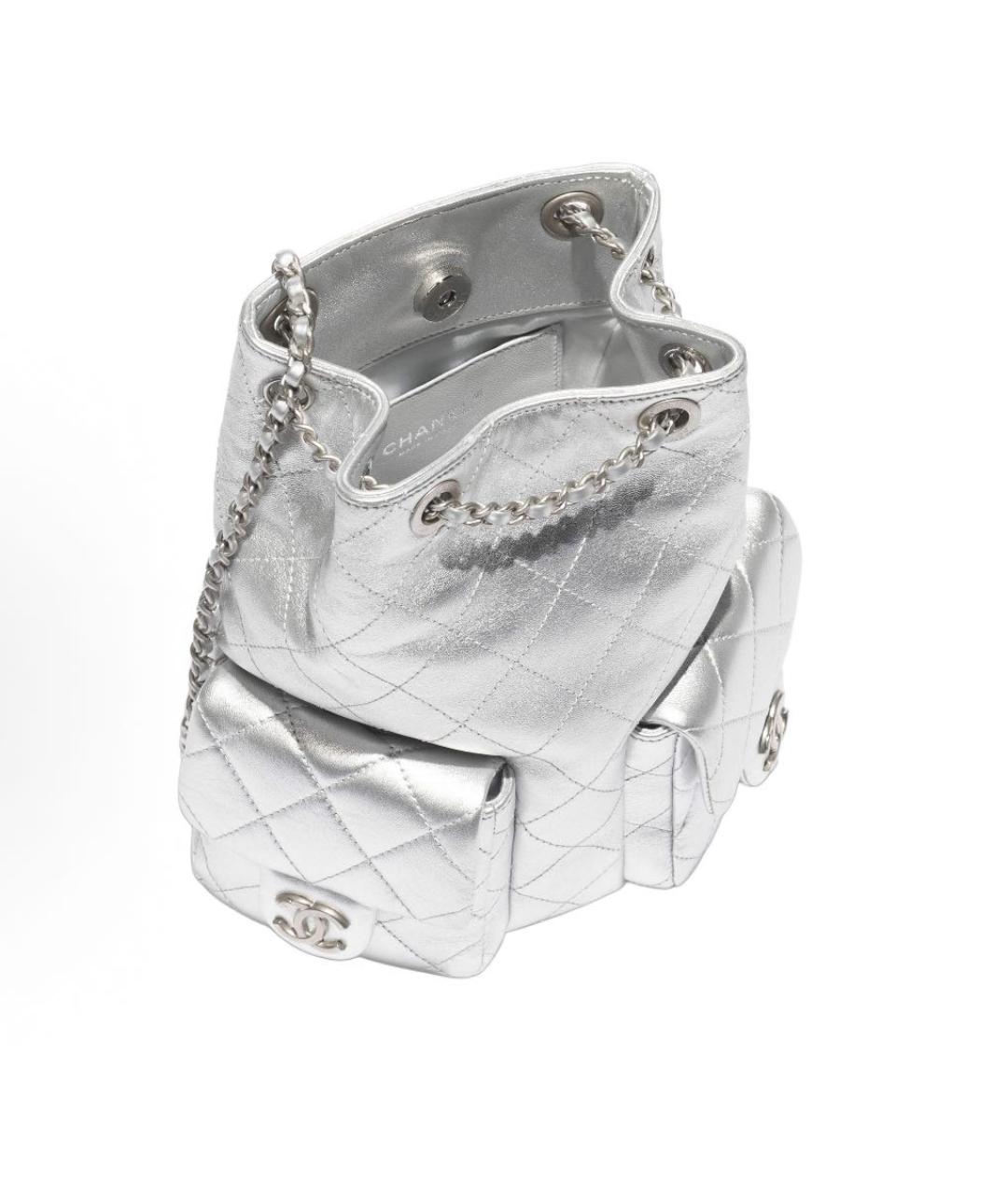 CHANEL Серебрянный кожаный рюкзак, фото 4