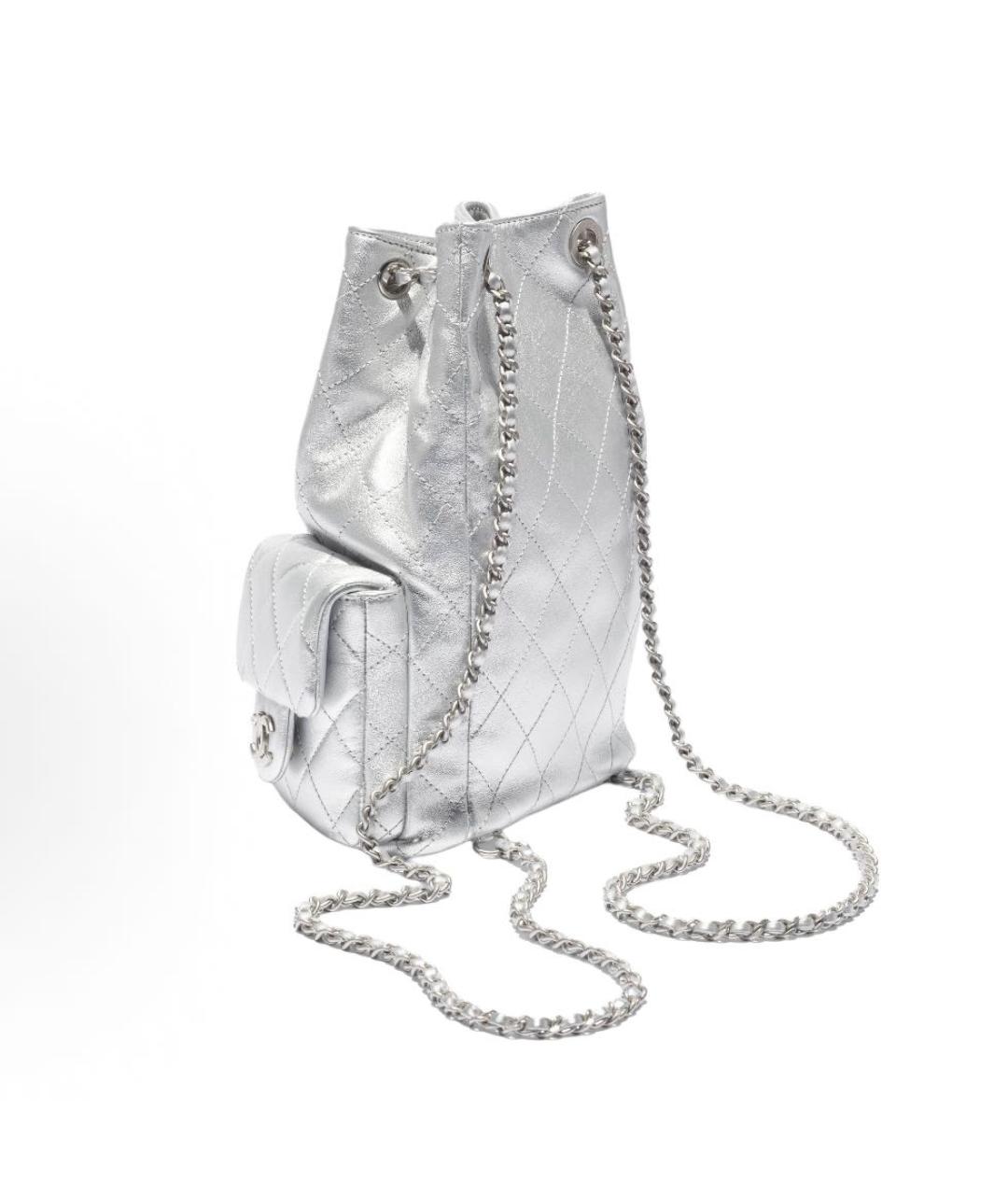 CHANEL Серебрянный кожаный рюкзак, фото 3