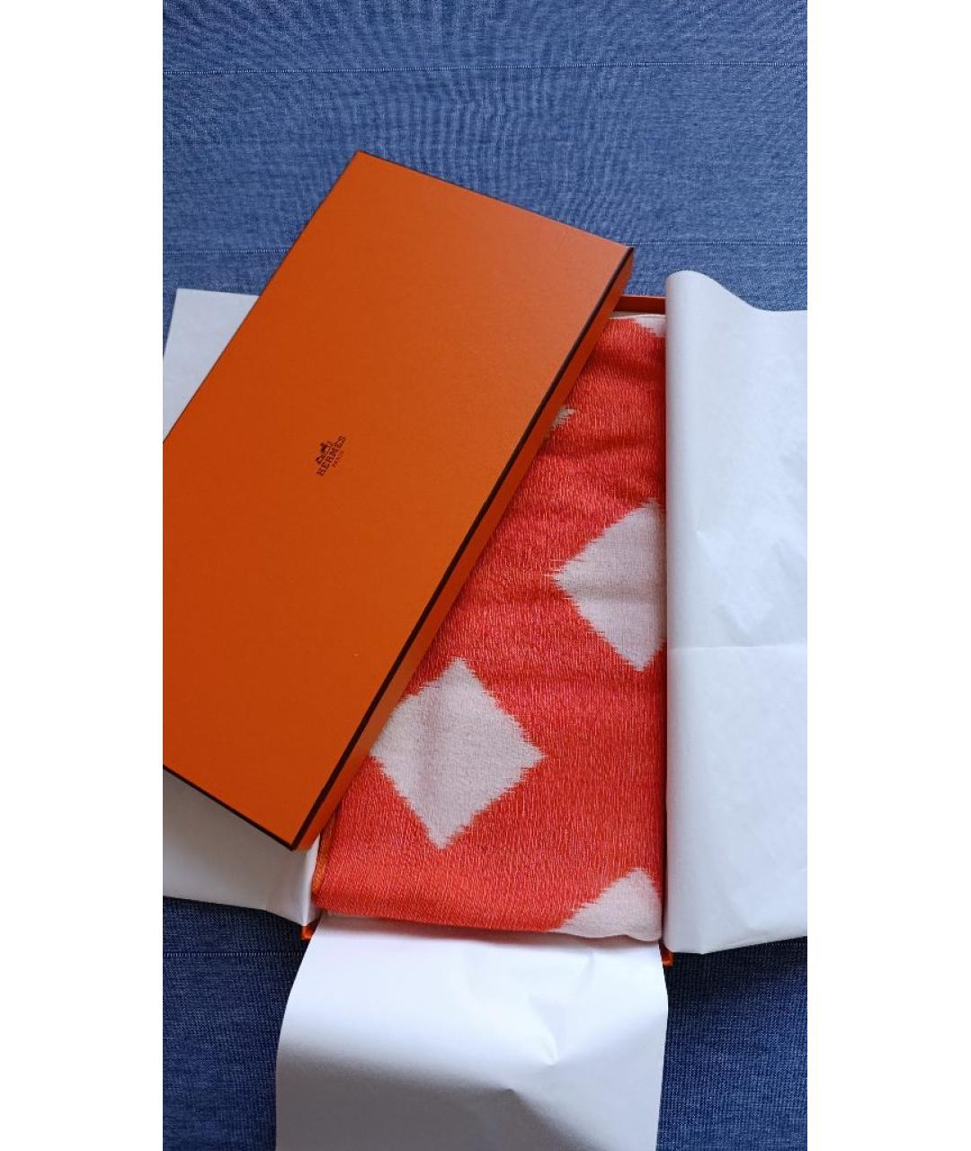 HERMES Оранжевый кашемировый платок, фото 5