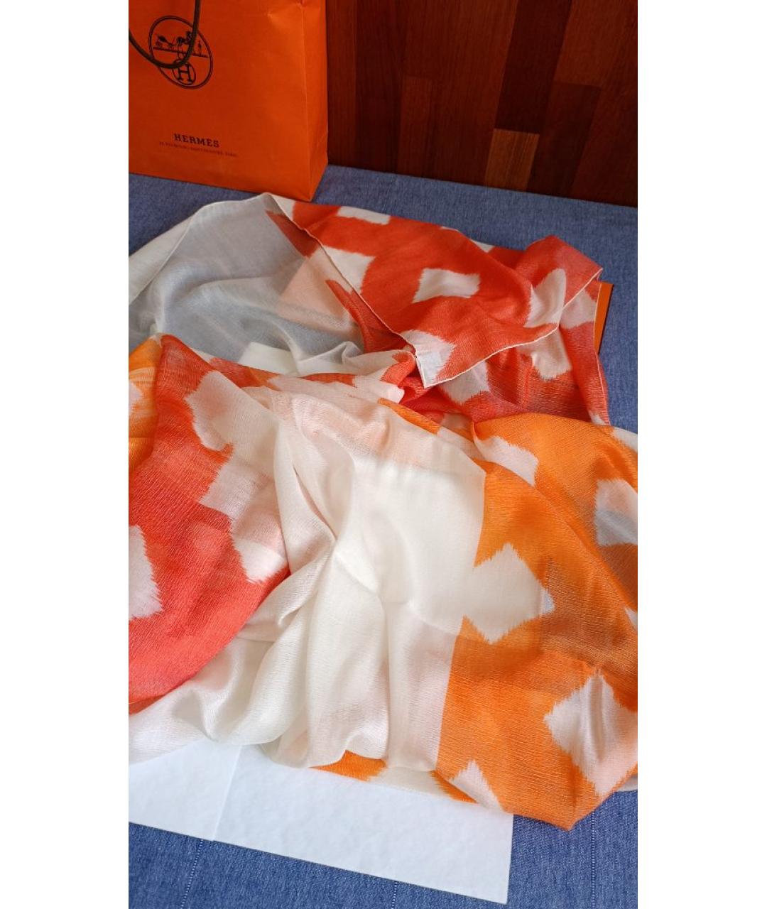 HERMES Оранжевый кашемировый платок, фото 3