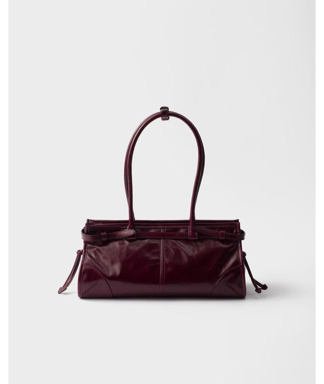 PRADA Бордовая кожаная сумка с короткими ручками, фото 3