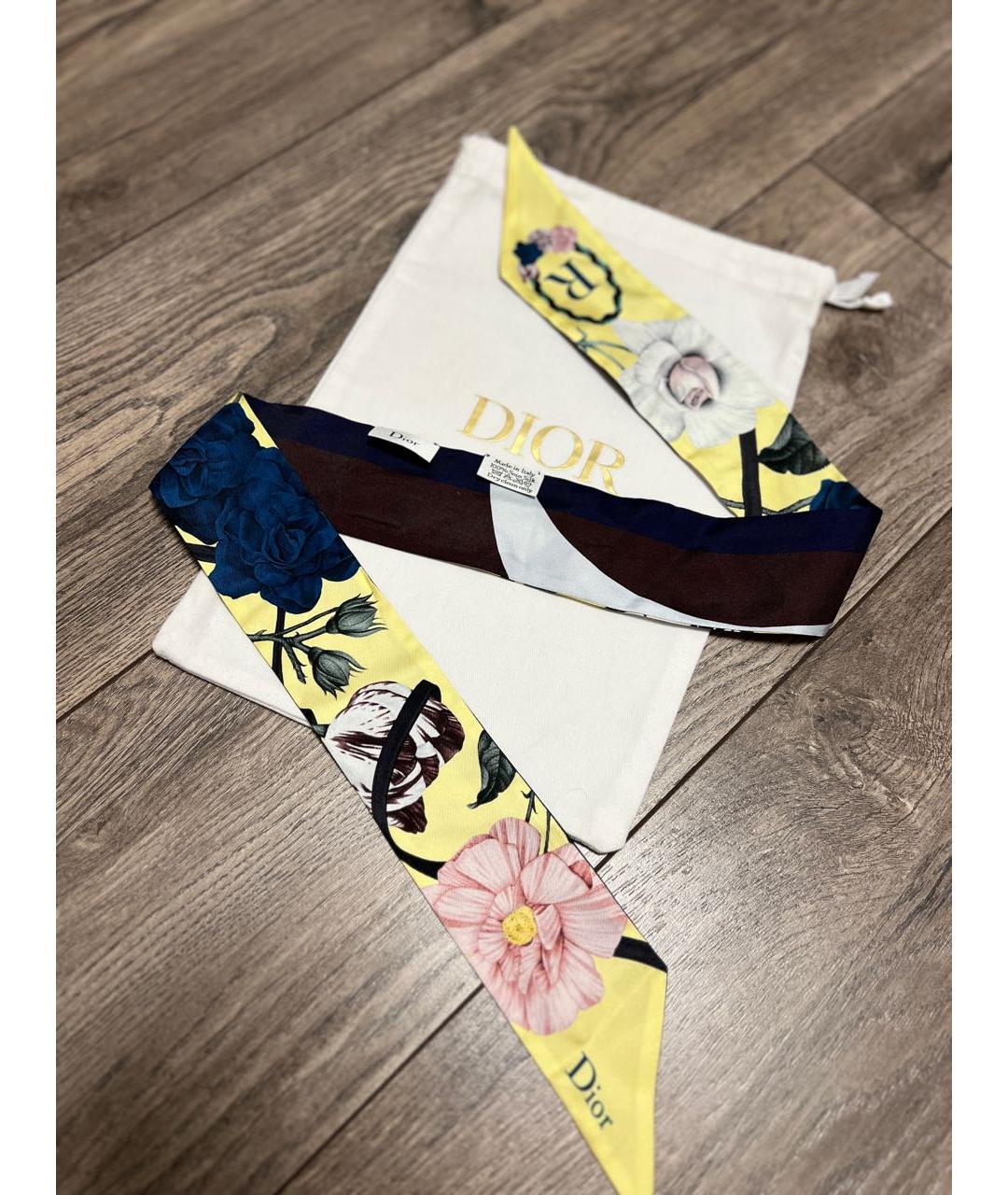 CHRISTIAN DIOR Желтый шелковый шарф, фото 2