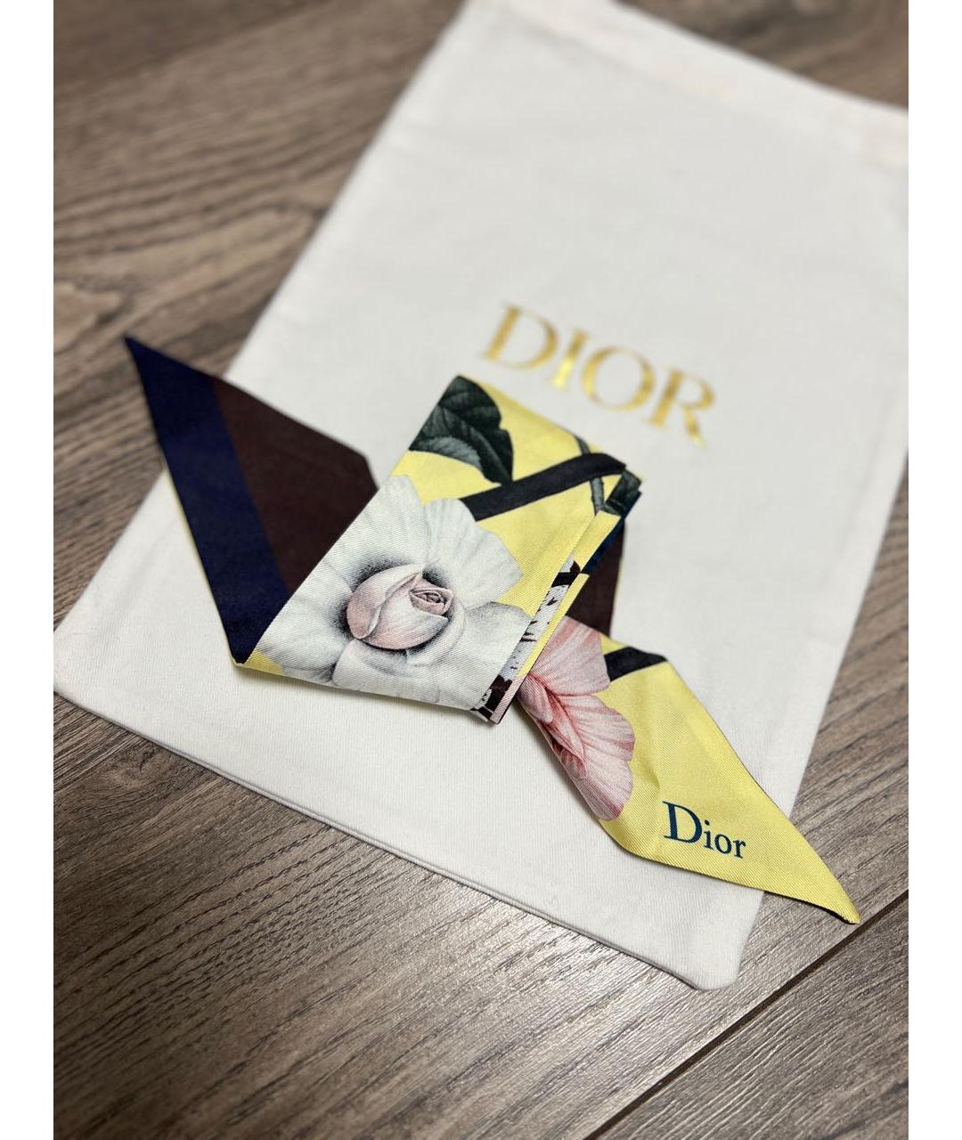 CHRISTIAN DIOR Желтый шелковый шарф, фото 6