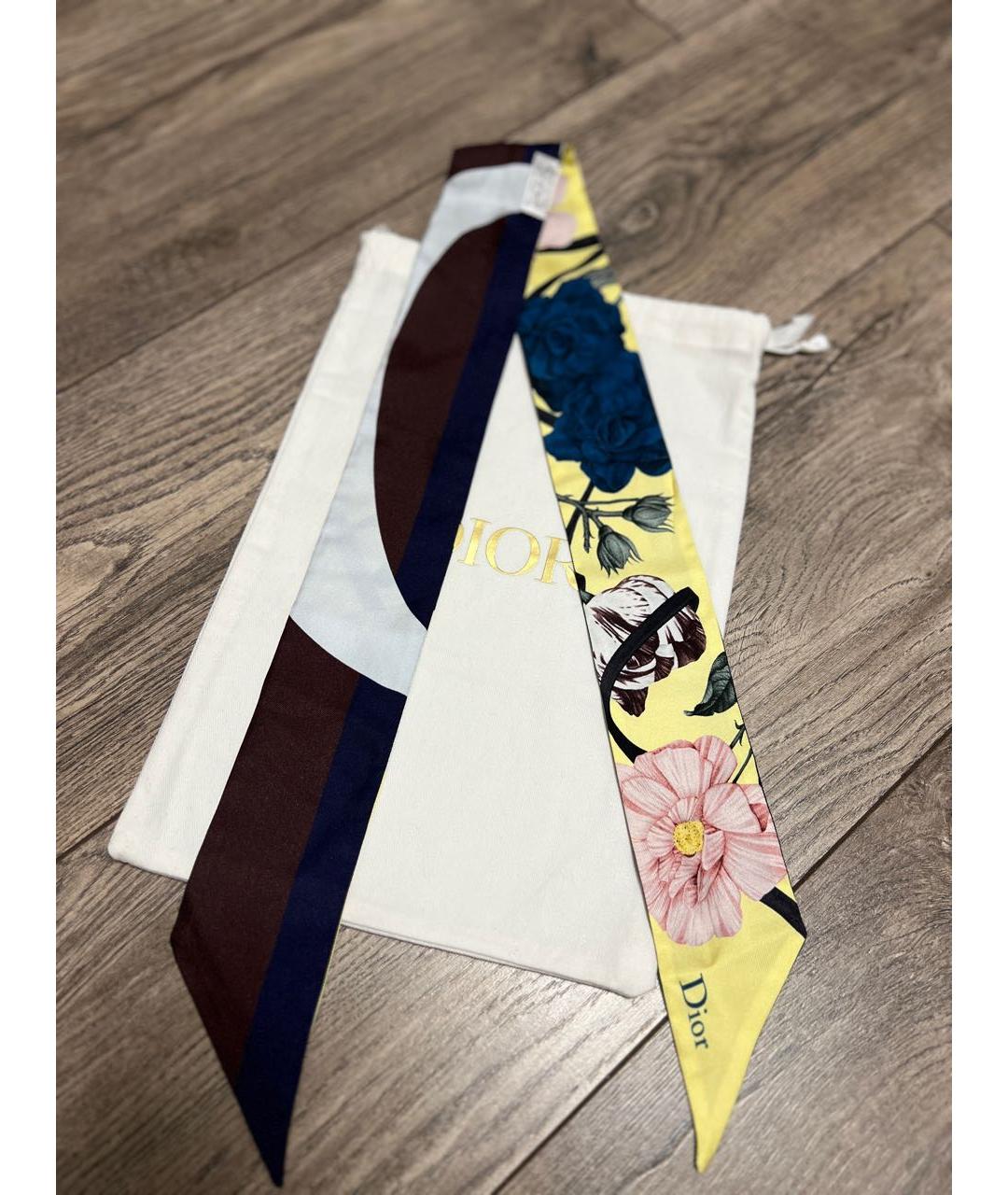 CHRISTIAN DIOR Желтый шелковый шарф, фото 3