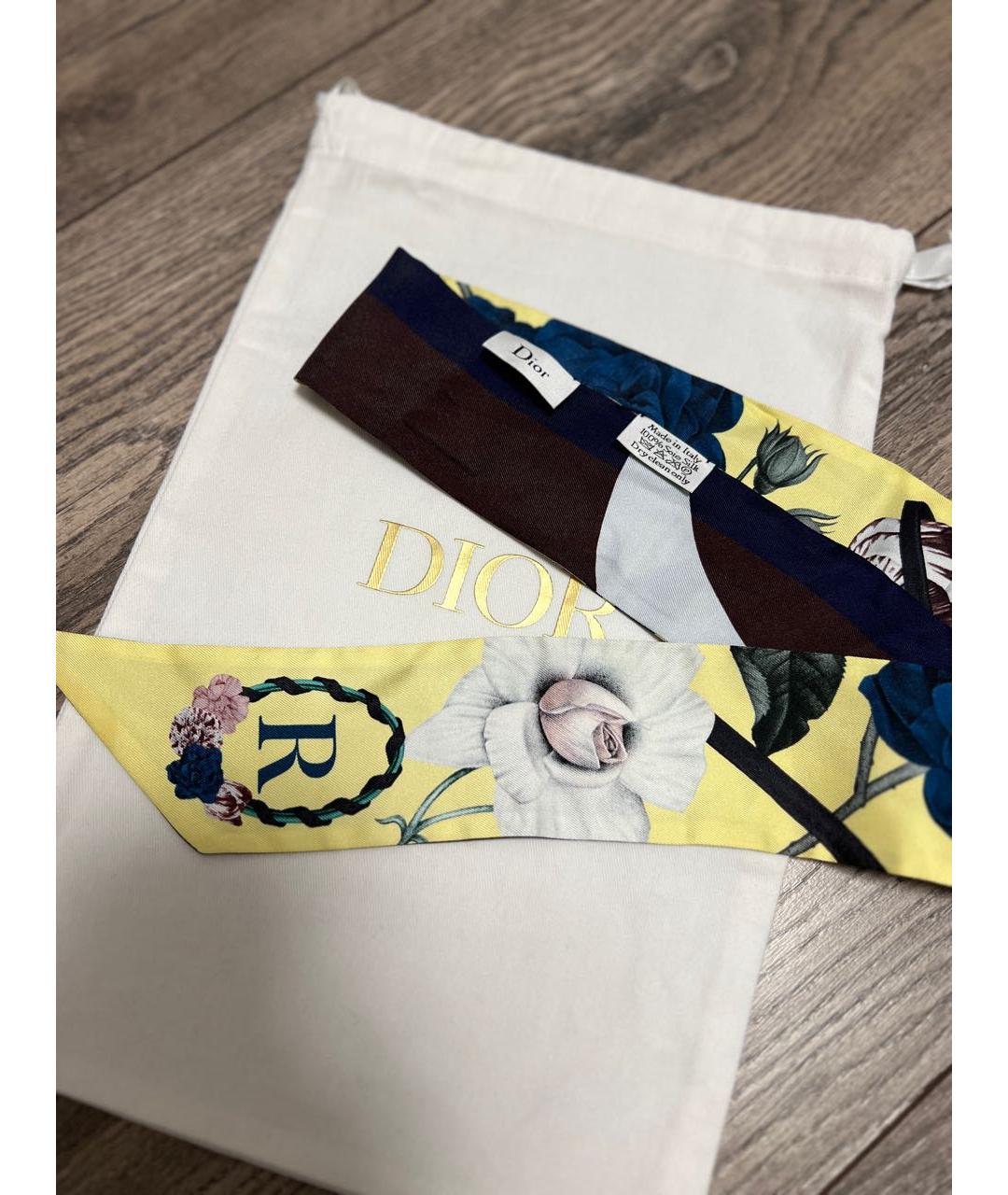 CHRISTIAN DIOR Желтый шелковый шарф, фото 7