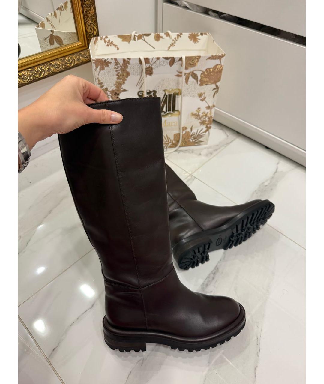 WEEKEND MAX MARA Коричневые кожаные сапоги, фото 8