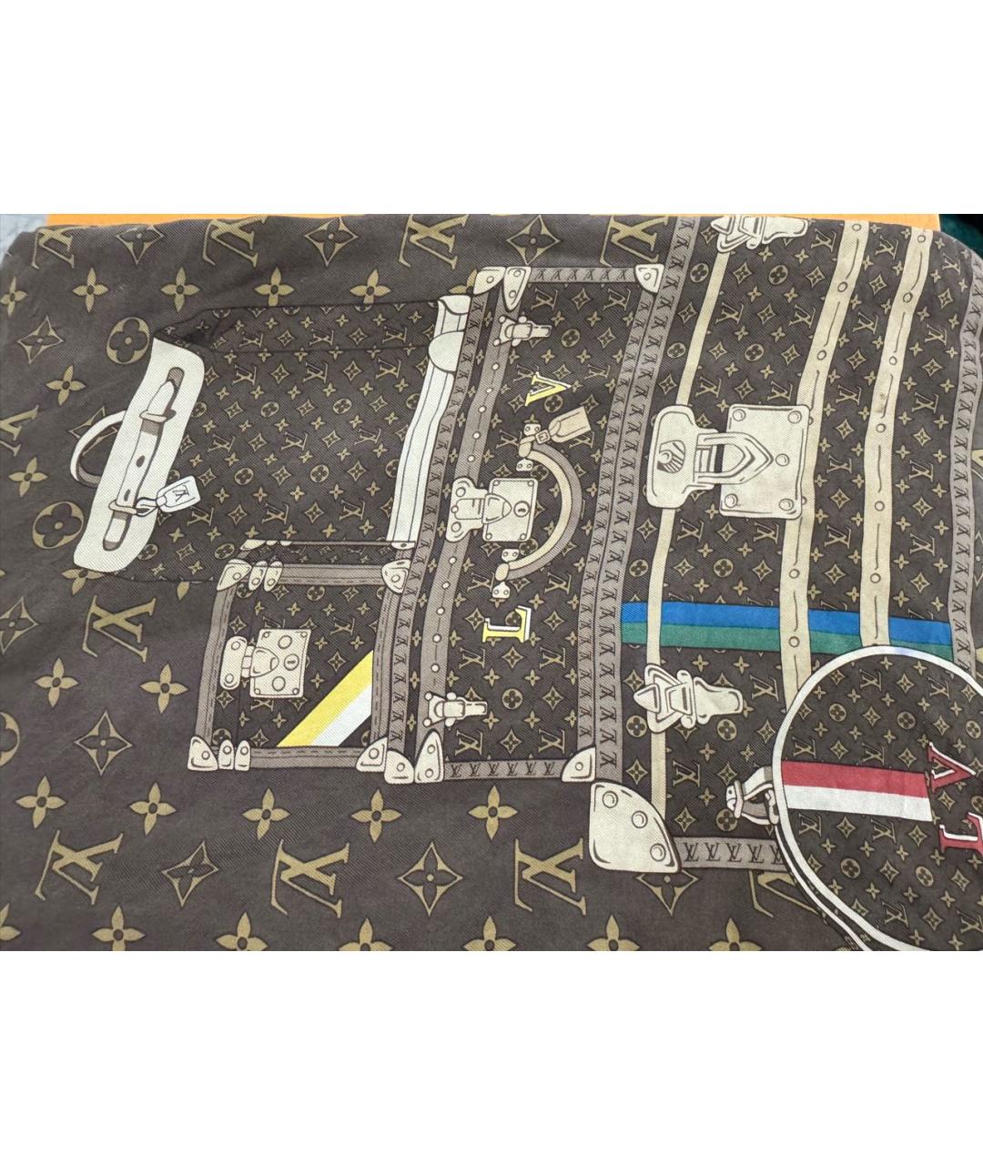 LOUIS VUITTON Коричневый хлопковый шарф, фото 2