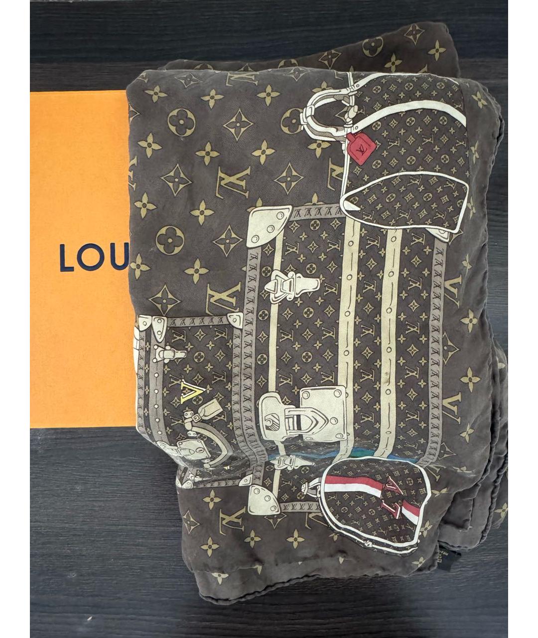 LOUIS VUITTON Коричневый хлопковый шарф, фото 5