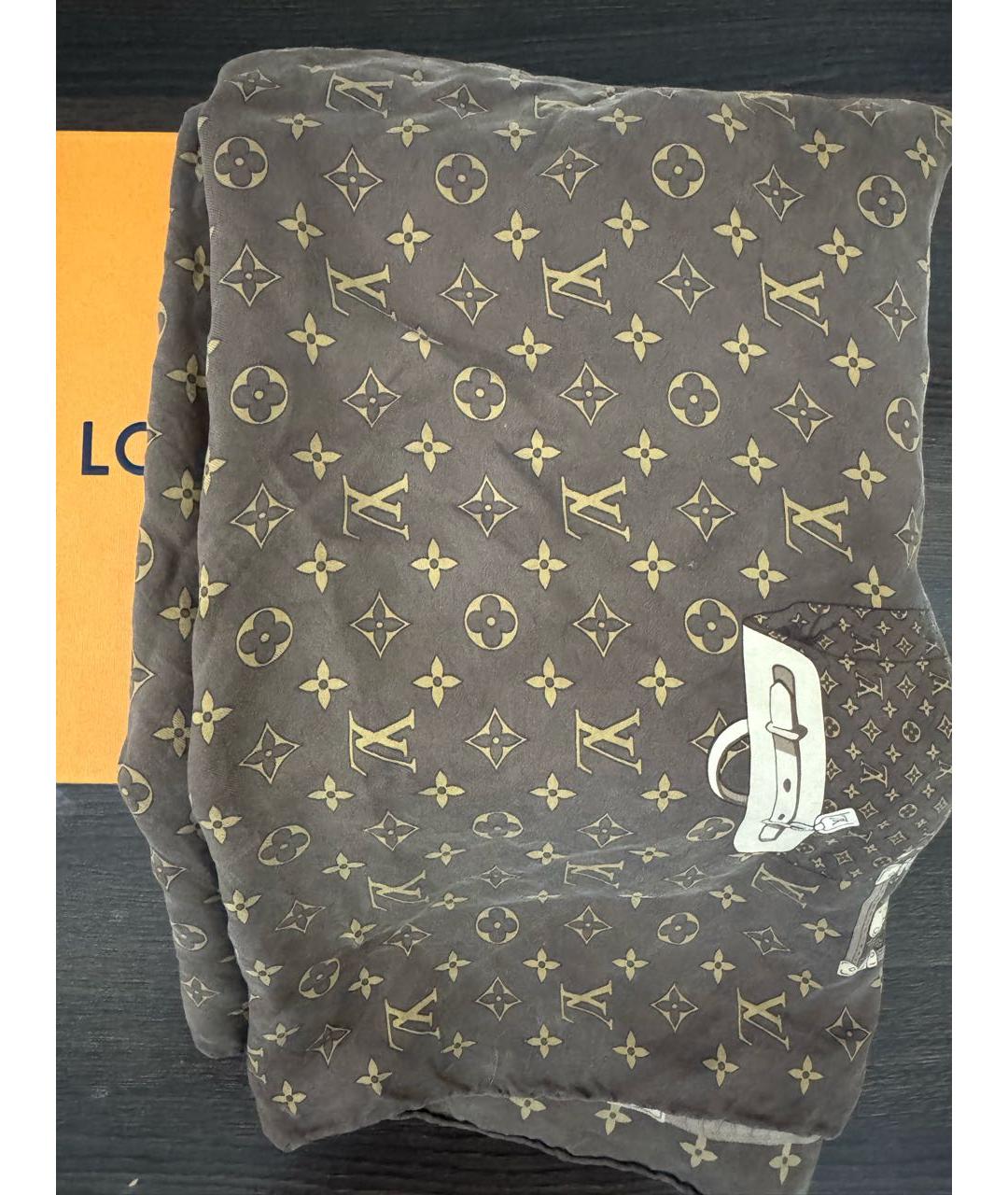 LOUIS VUITTON Коричневый хлопковый шарф, фото 4