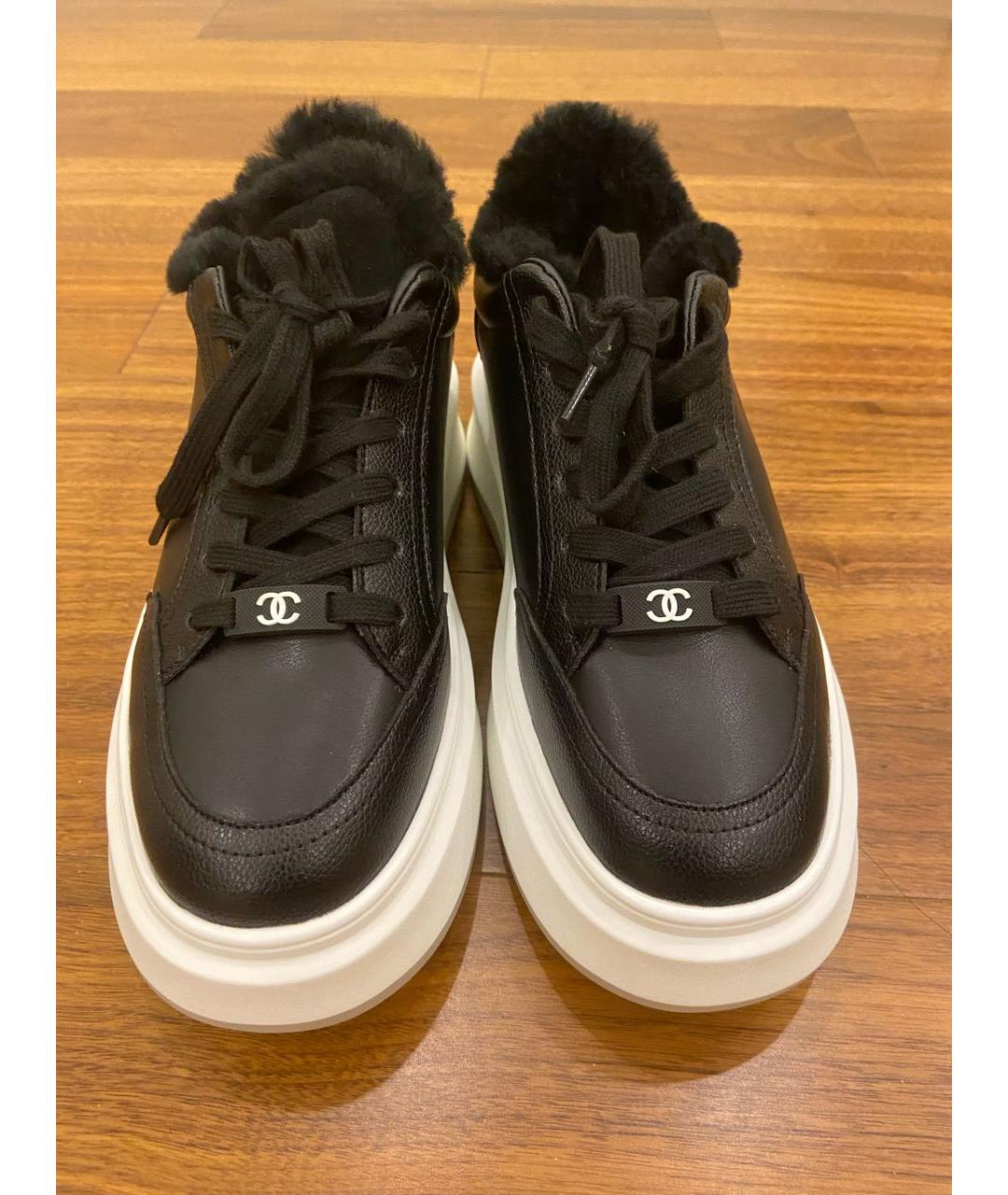 CHANEL Черные кожаные кроссовки, фото 6