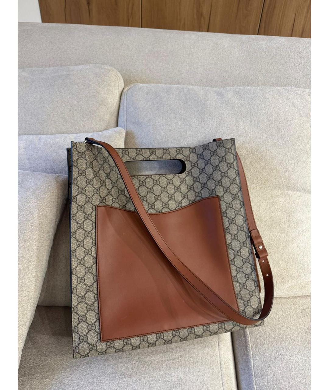 GUCCI Коричневая жаккардовая сумка тоут, фото 3