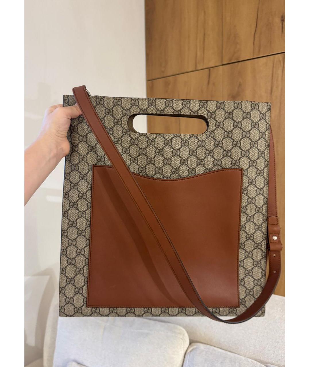 GUCCI Коричневая жаккардовая сумка тоут, фото 2