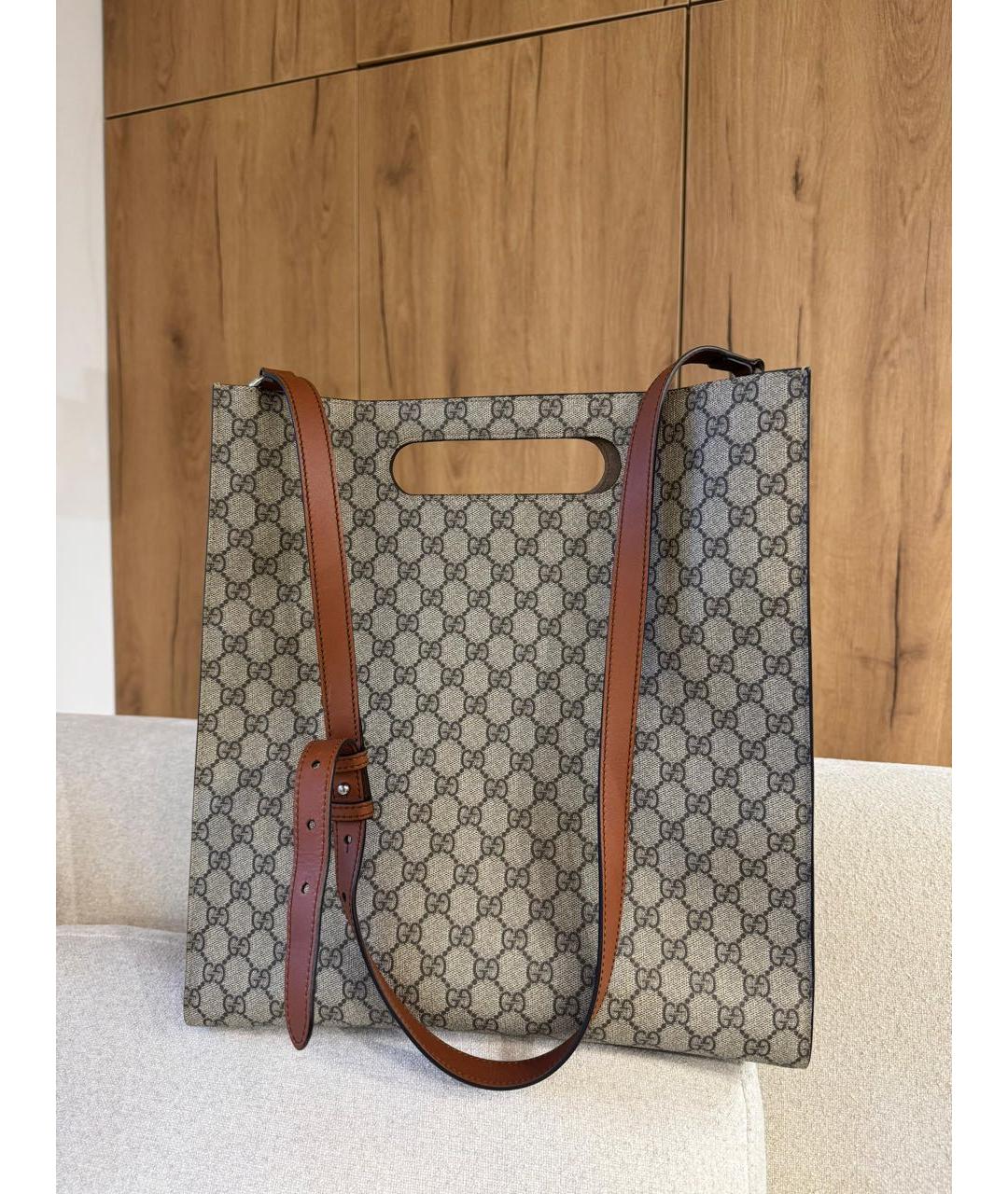 GUCCI Коричневая жаккардовая сумка тоут, фото 4