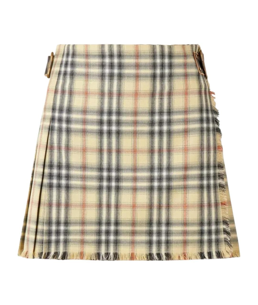 BURBERRY Бежевая шерстяная юбка мини, фото 1