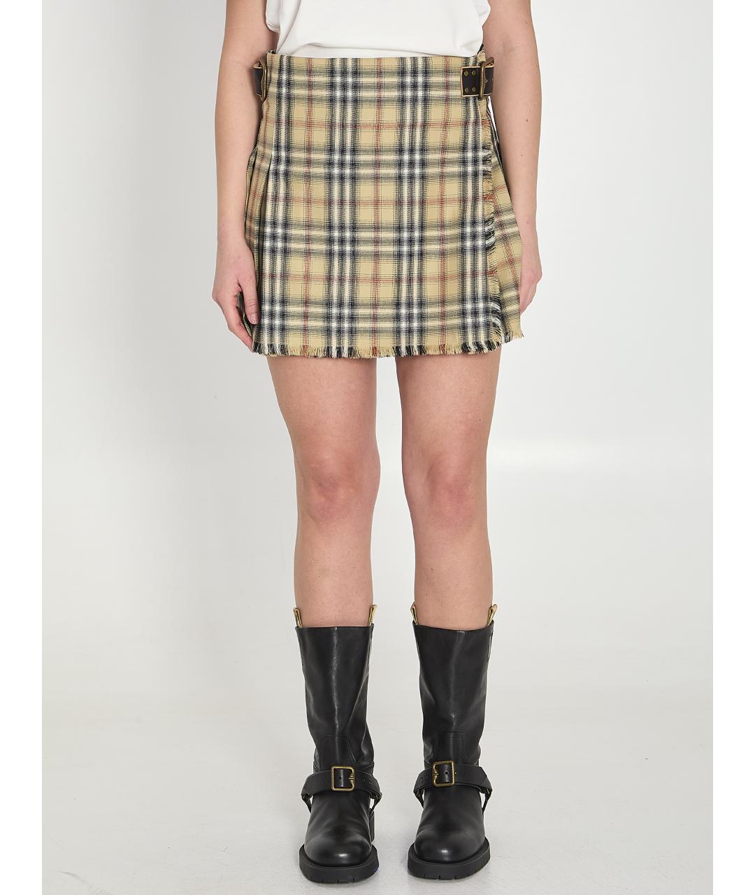 BURBERRY Бежевая шерстяная юбка мини, фото 2
