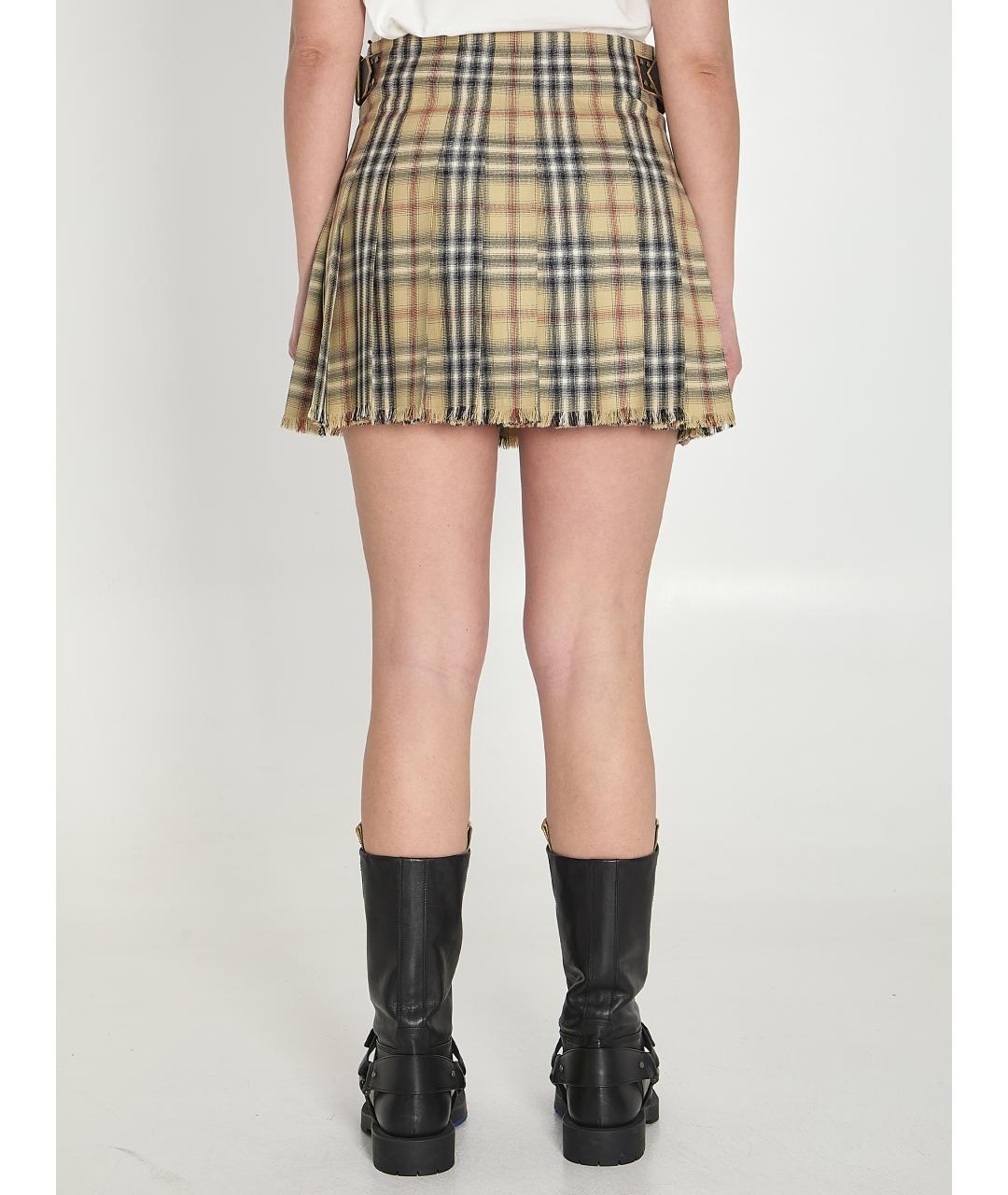 BURBERRY Бежевая шерстяная юбка мини, фото 5
